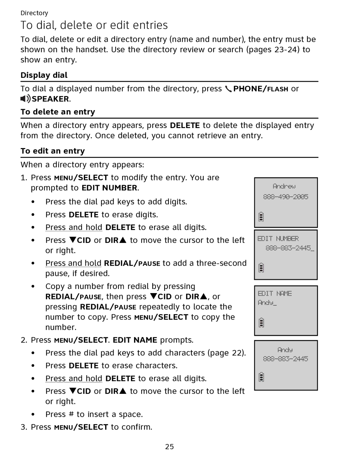 AT&T EL51109 user manual To dial, delete or edit entries, Speaker 