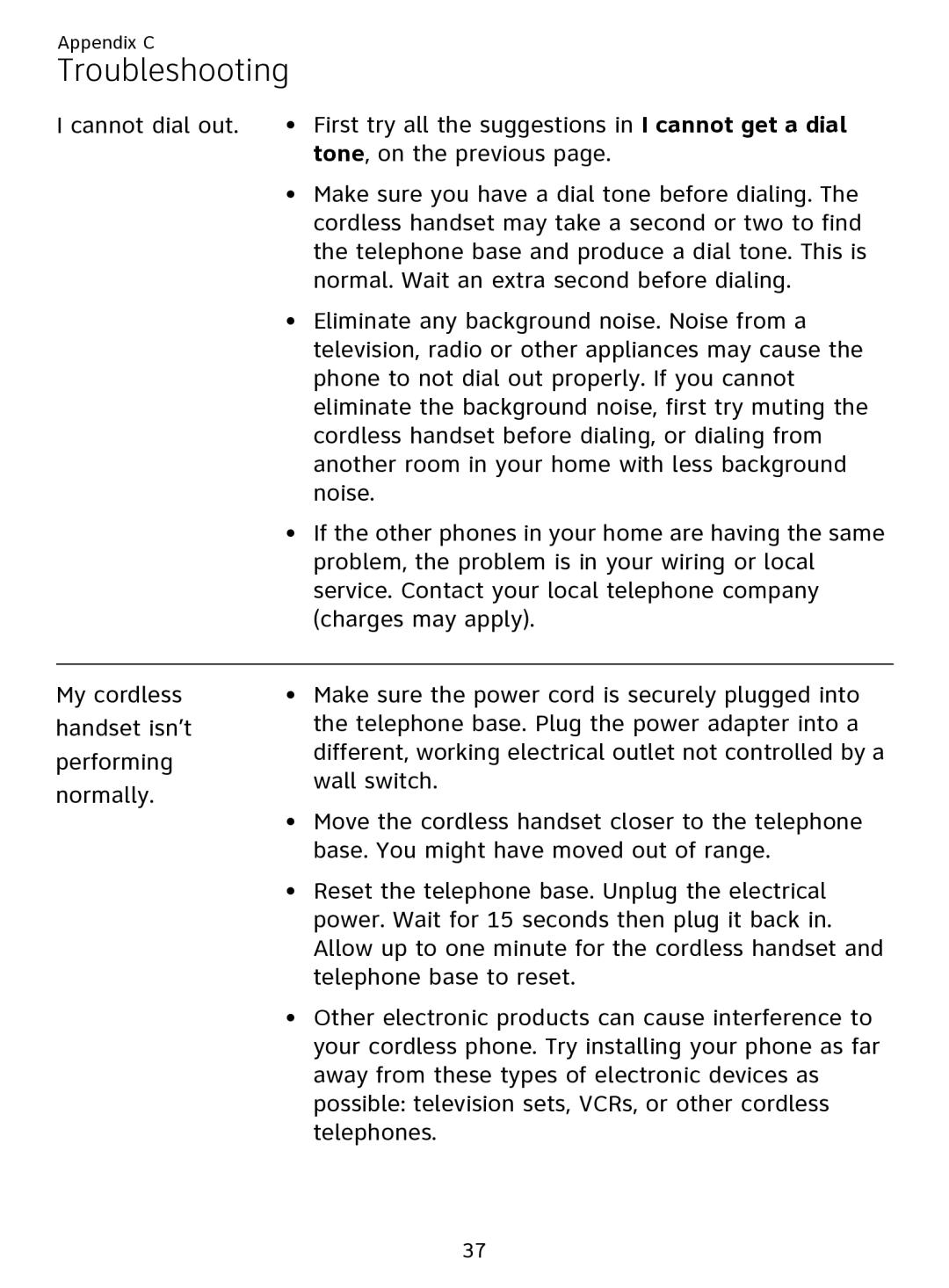 AT&T EL51109 user manual Troubleshooting 