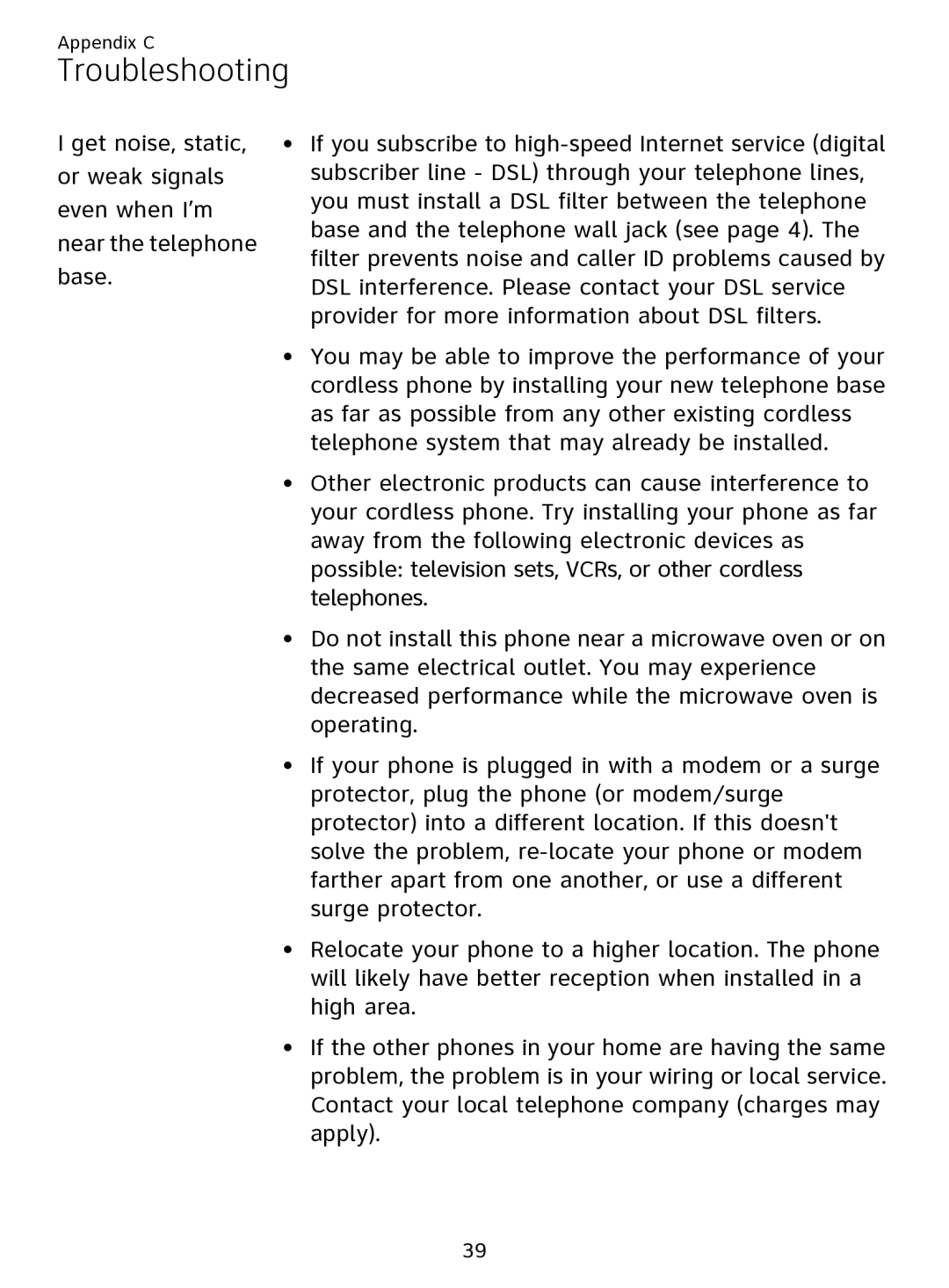 AT&T EL51109 user manual Troubleshooting 