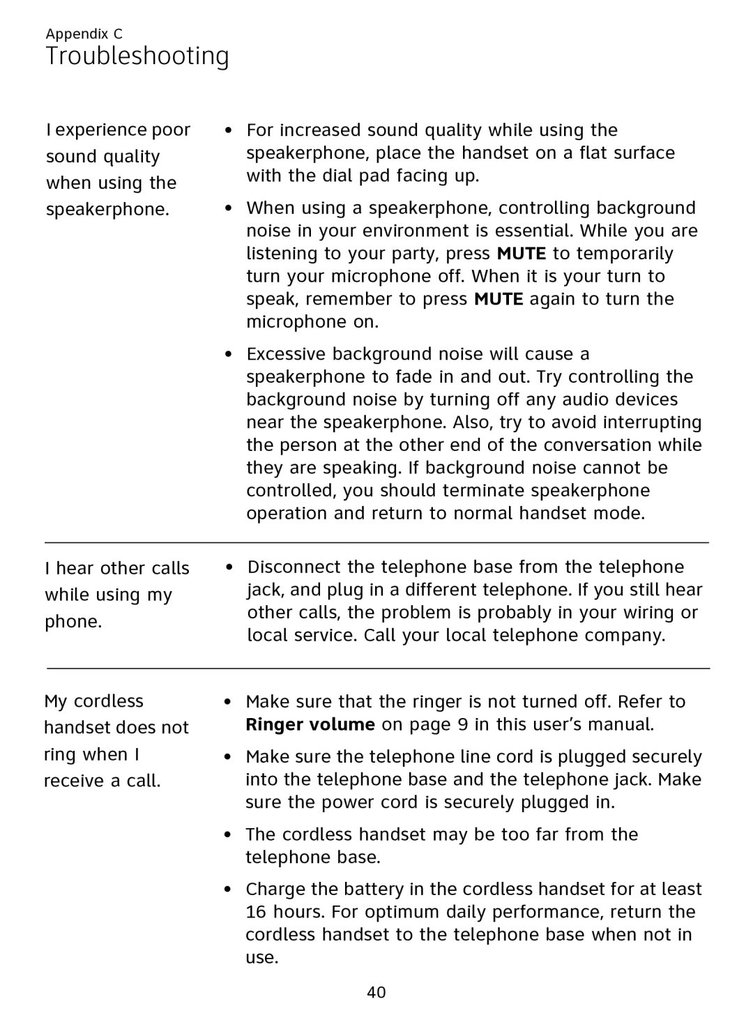 AT&T EL51109 user manual Troubleshooting 