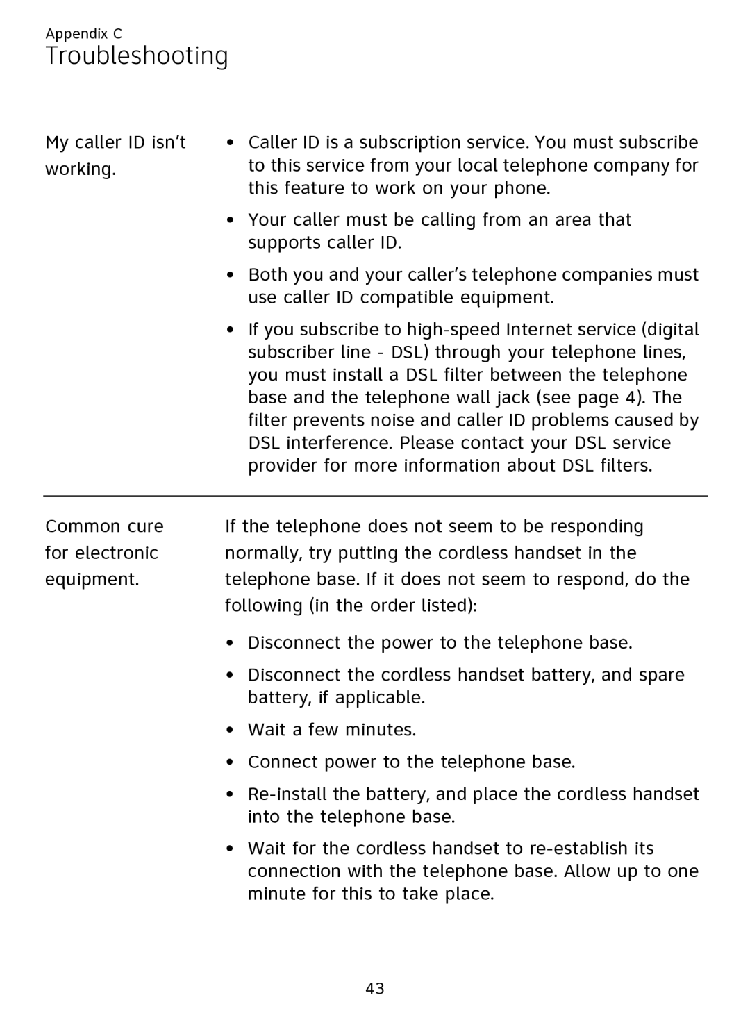 AT&T EL51109 user manual Troubleshooting 