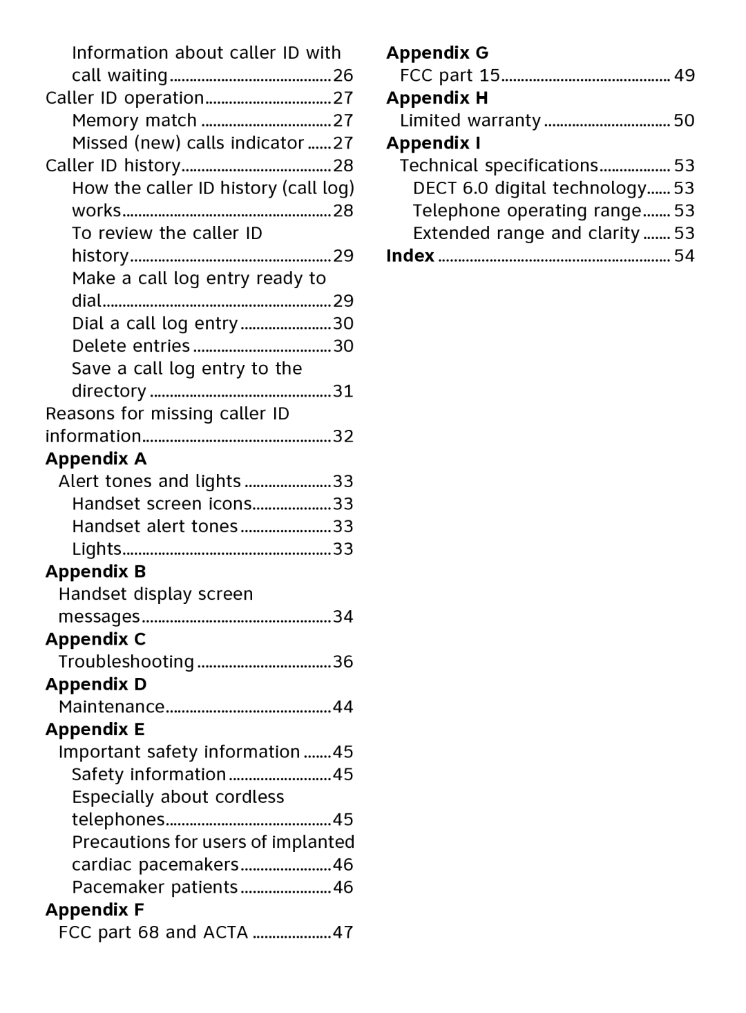 AT&T EL51109 user manual Appendix G, Appendix H, Appendix a, Appendix B, Appendix C, Appendix D, Appendix E, Appendix F 