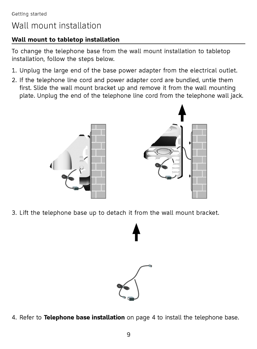 AT&T EL51110 user manual Wall mount to tabletop installation 