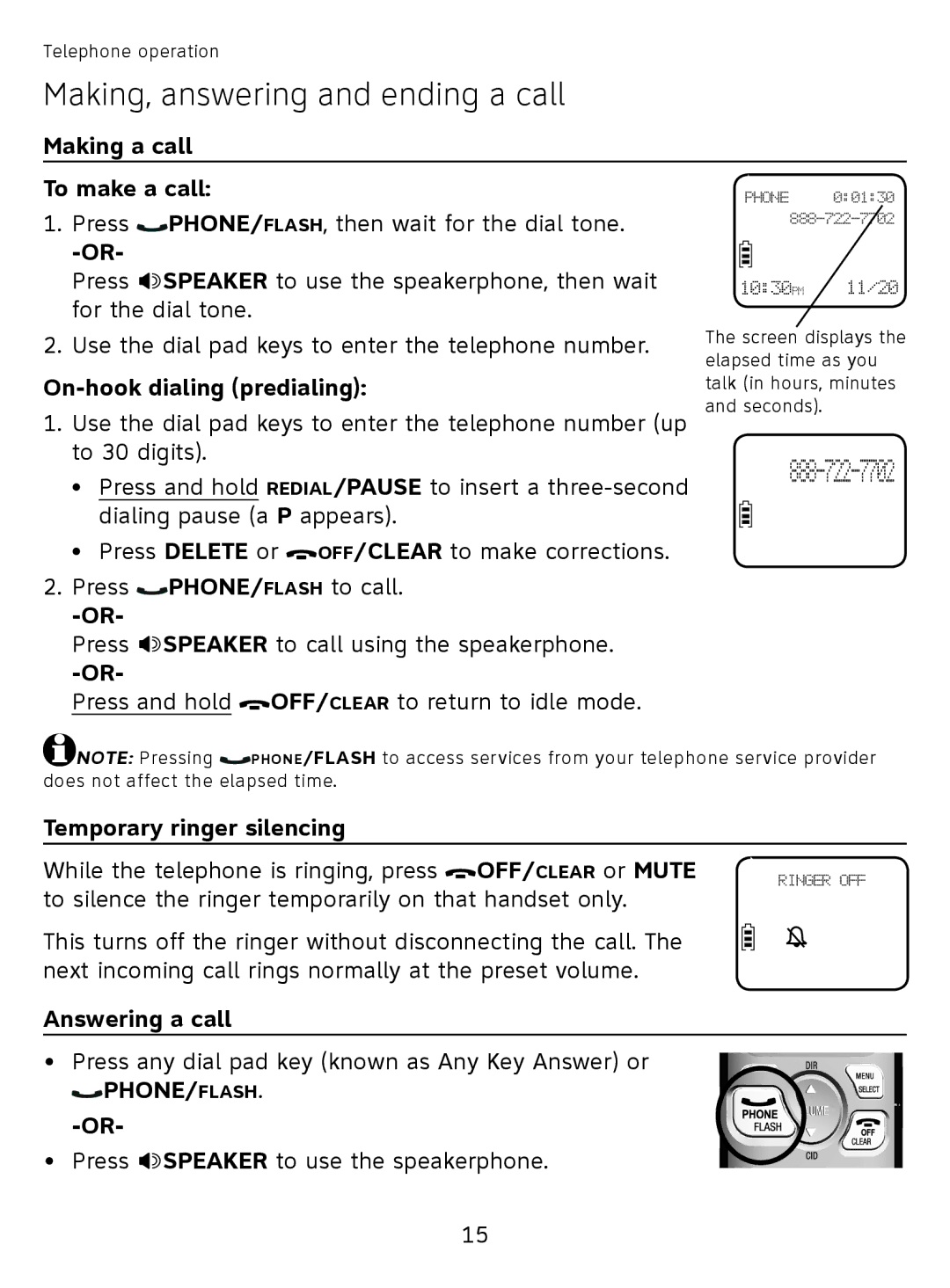 AT&T EL51110 user manual Making, answering and ending a call, Making a call To make a call, On-hook dialing predialing 