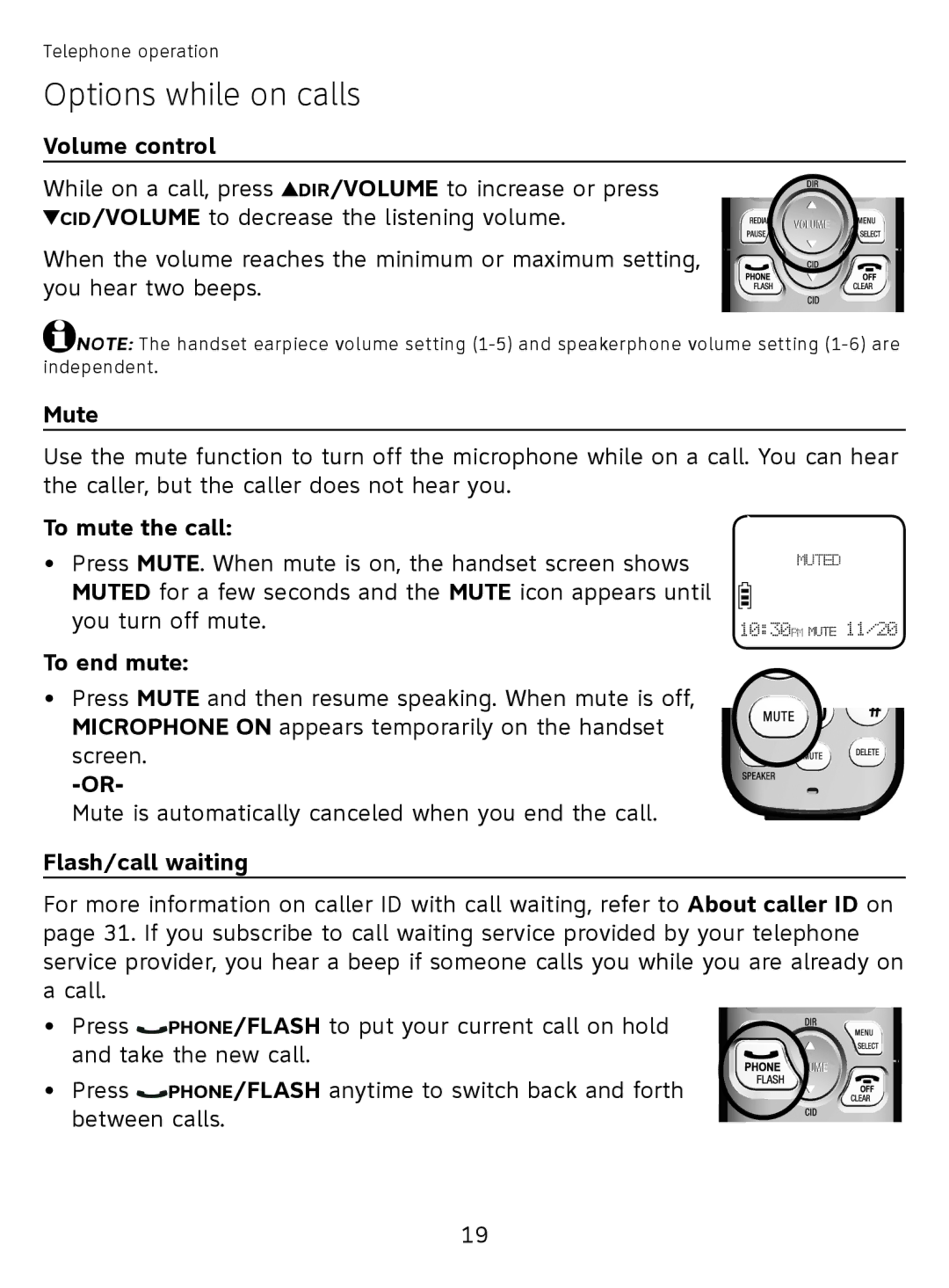 AT&T EL51110 user manual Options while on calls 