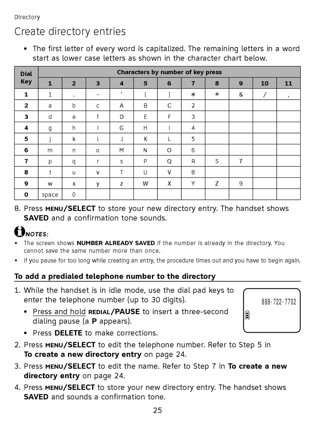 AT&T EL51110 user manual To add a predialed telephone number to the directory, Dial, Key 