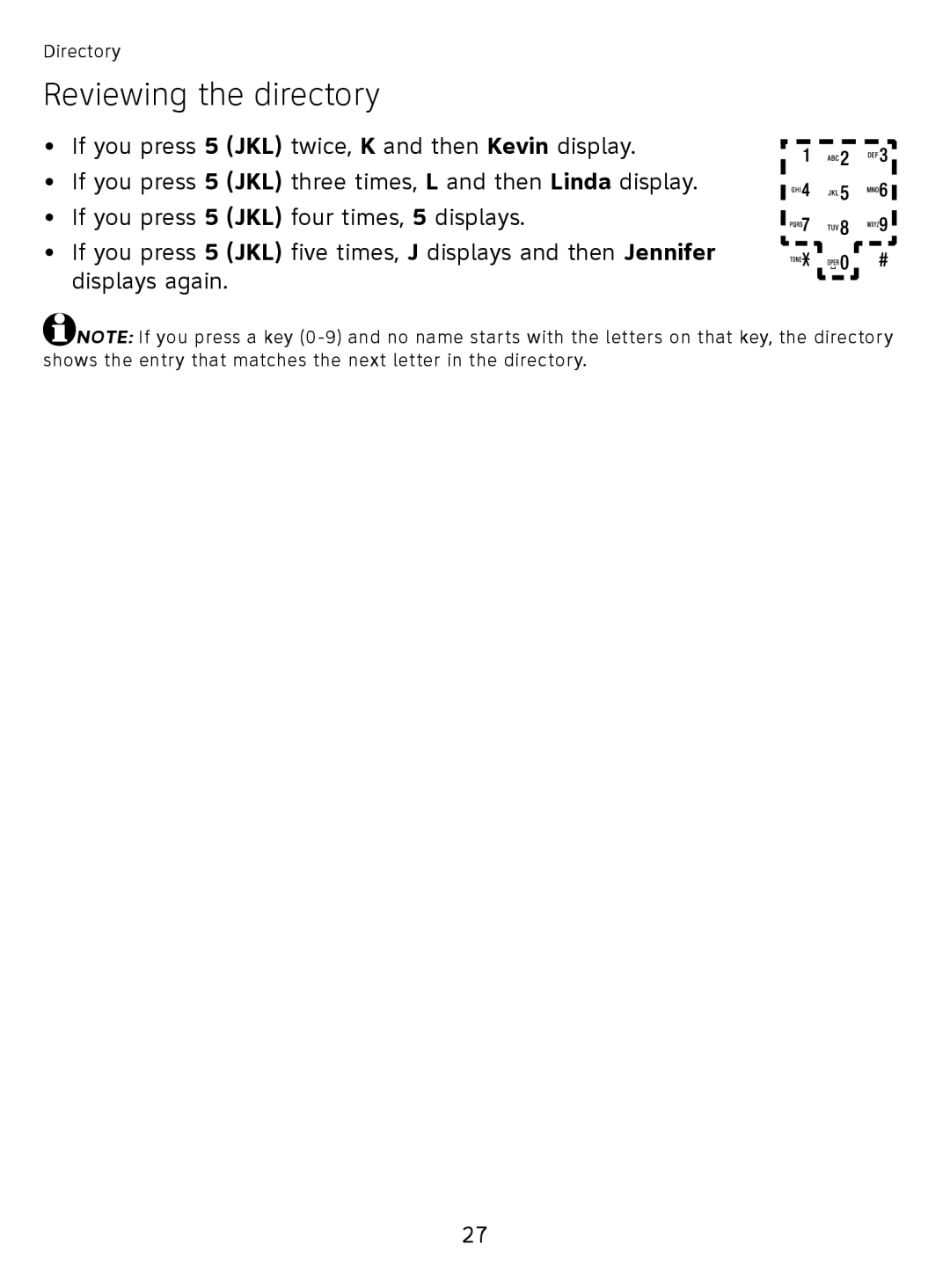 AT&T EL51110 user manual Reviewing the directory 