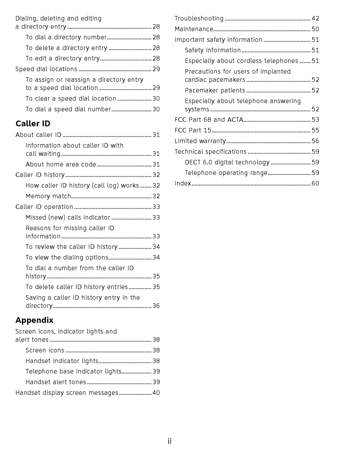 AT&T EL51110 user manual Caller ID, Appendix 