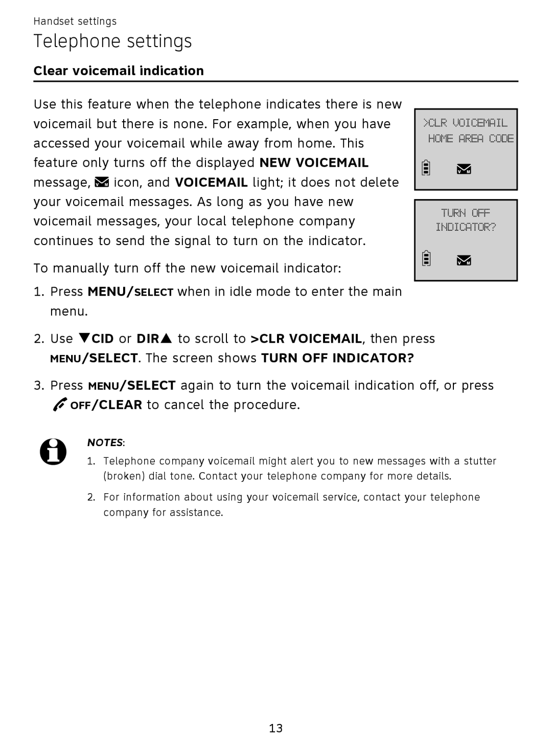 AT&T EL51359, EL51209 user manual Clear voicemail indication 