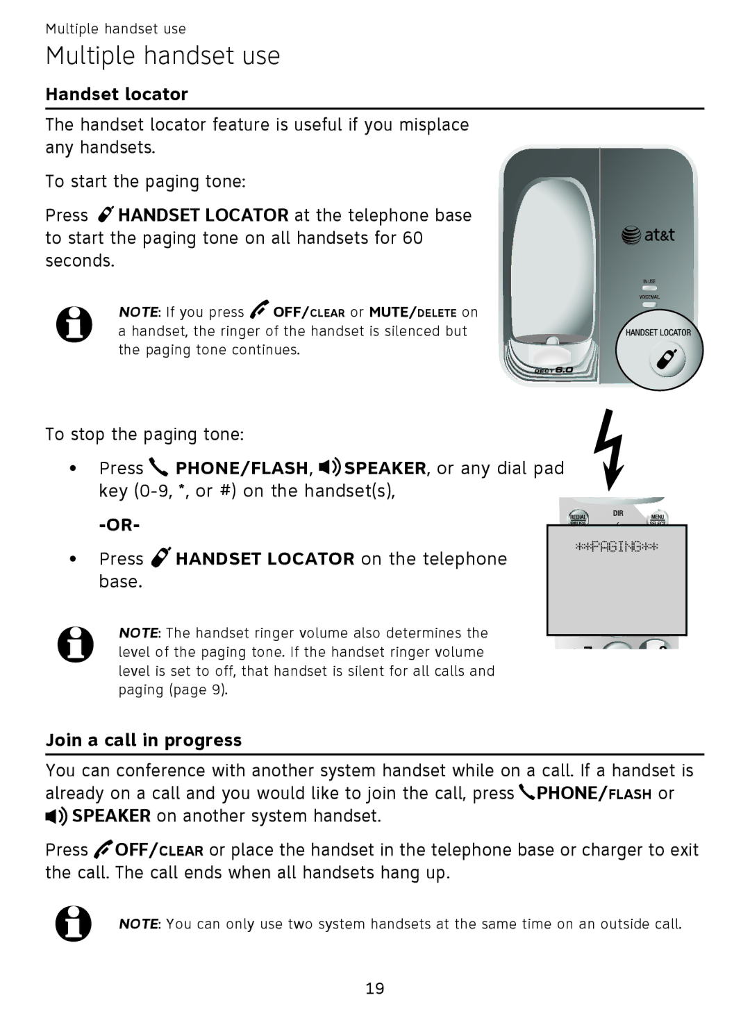 AT&T EL51359, EL51209 user manual Multiple handset use, Handset locator, Join a call in progress 