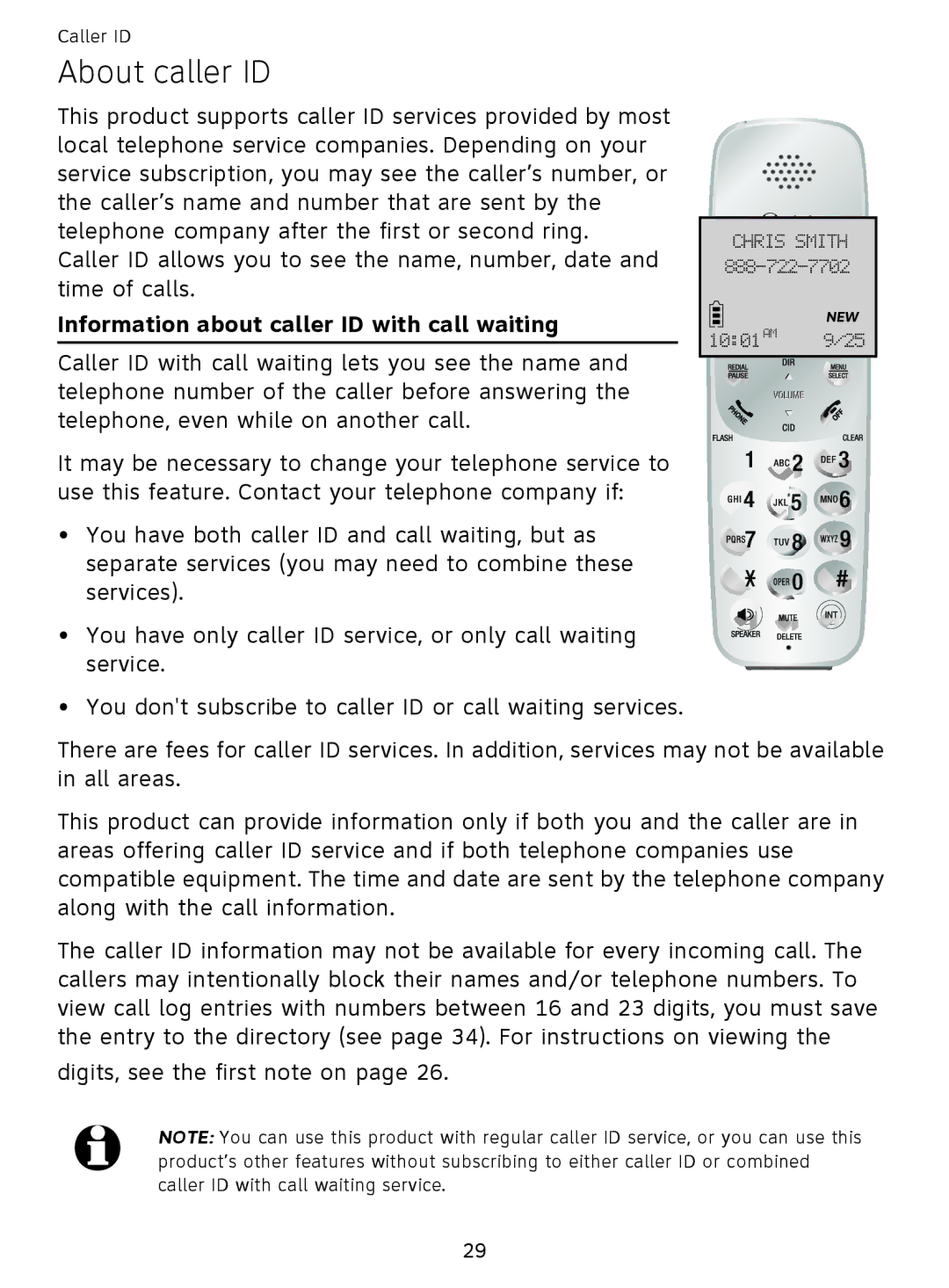 AT&T EL51359, EL51209 user manual About caller ID, Information about caller ID with call waiting 