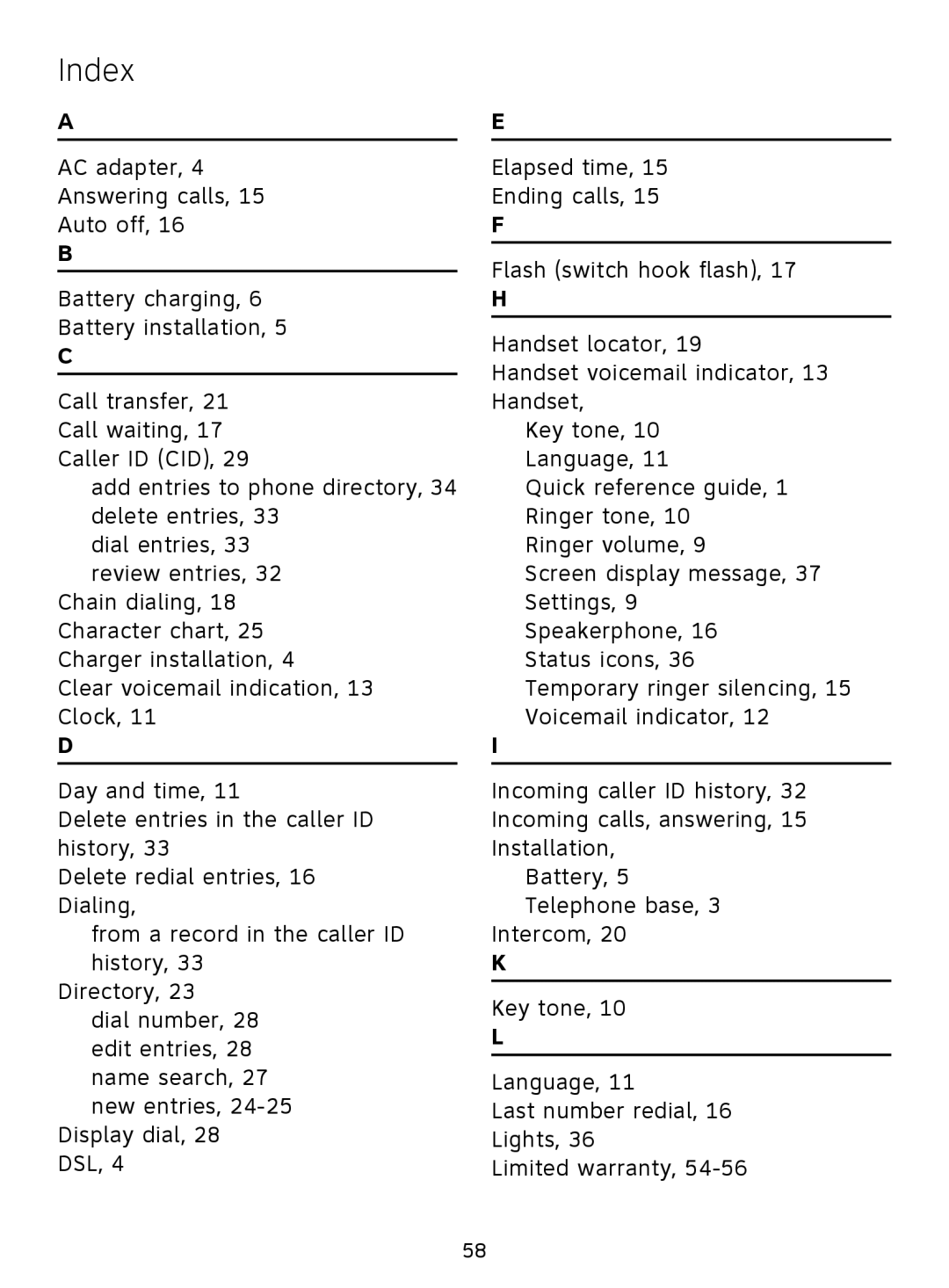 AT&T EL51209, EL51359 user manual Index 