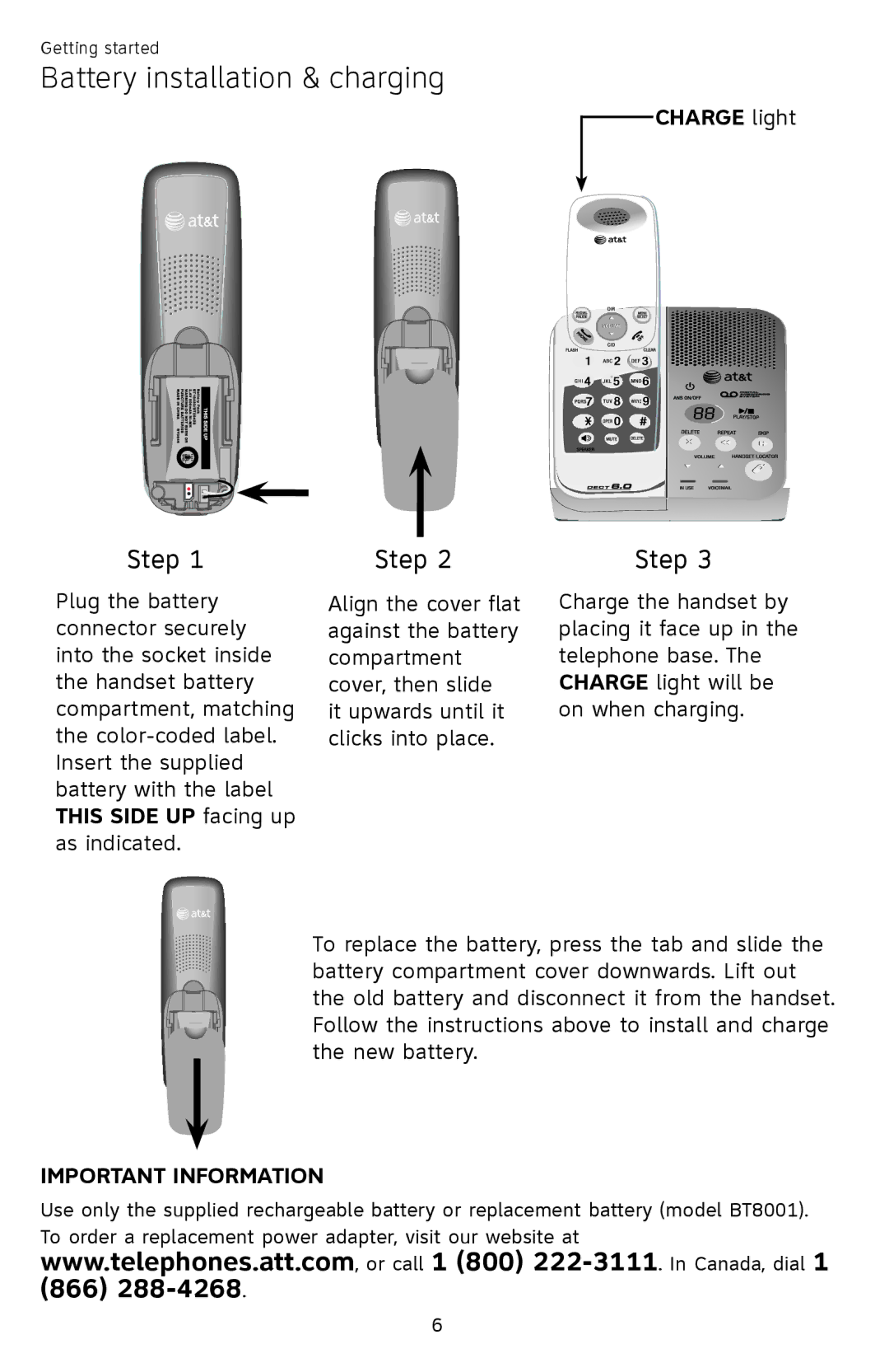 AT&T EL52109 user manual Step, Charge light 