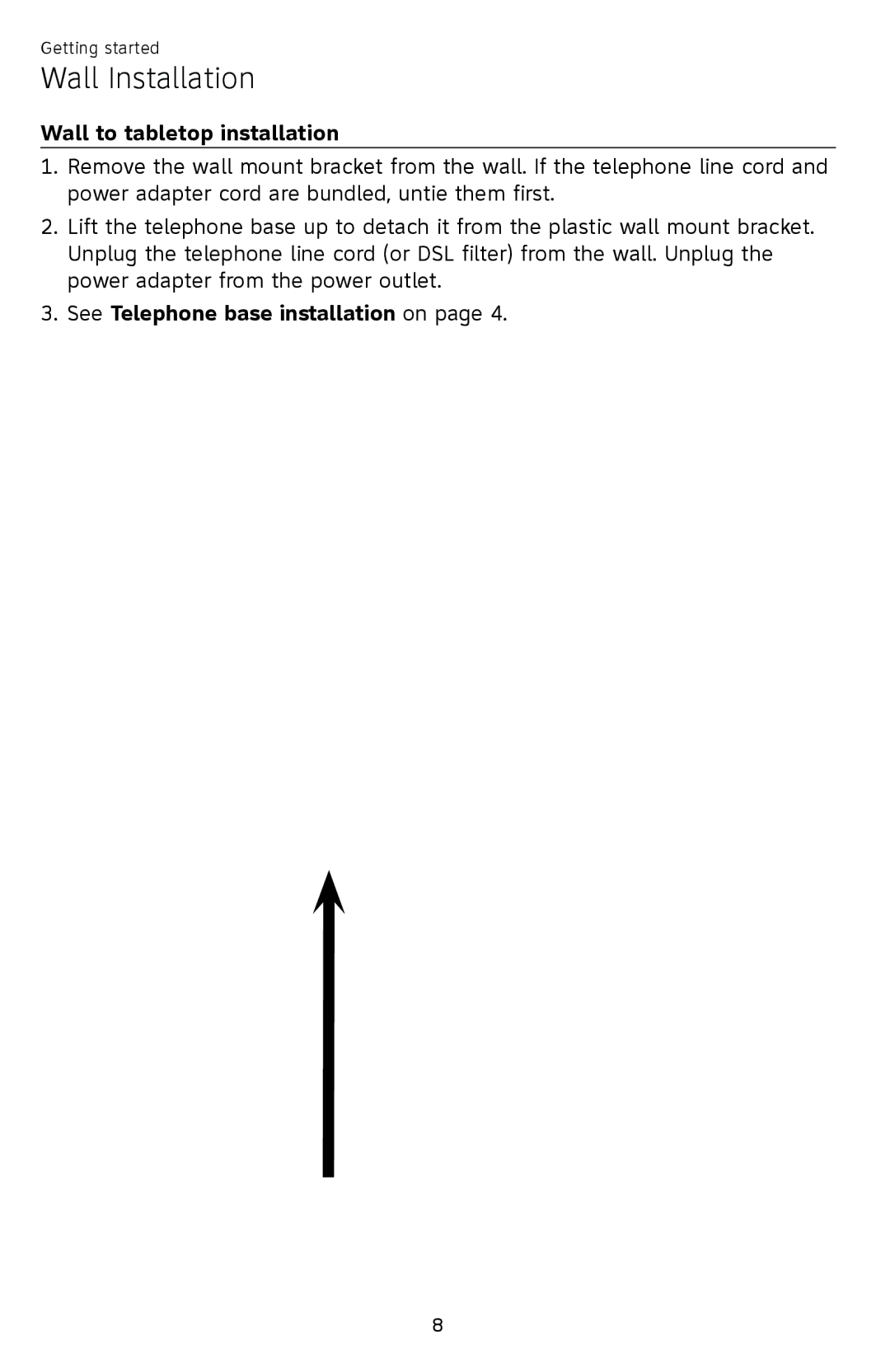 AT&T EL52109 user manual Wall to tabletop installation, See Telephone base installation on 