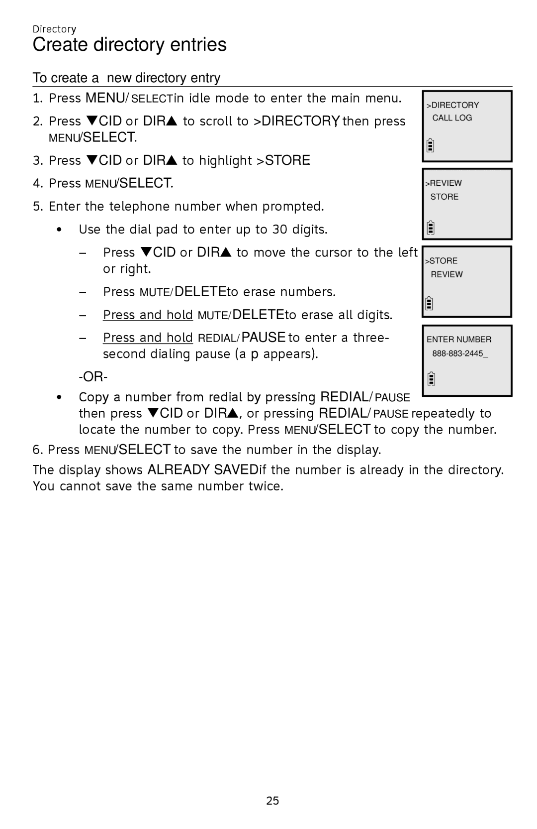 AT&T EL52109 user manual Create directory entries, To create a new directory entry 