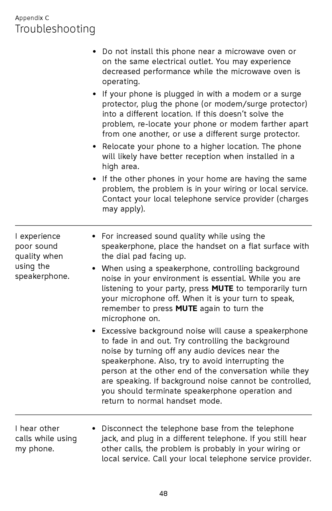 AT&T EL52109 user manual Troubleshooting 