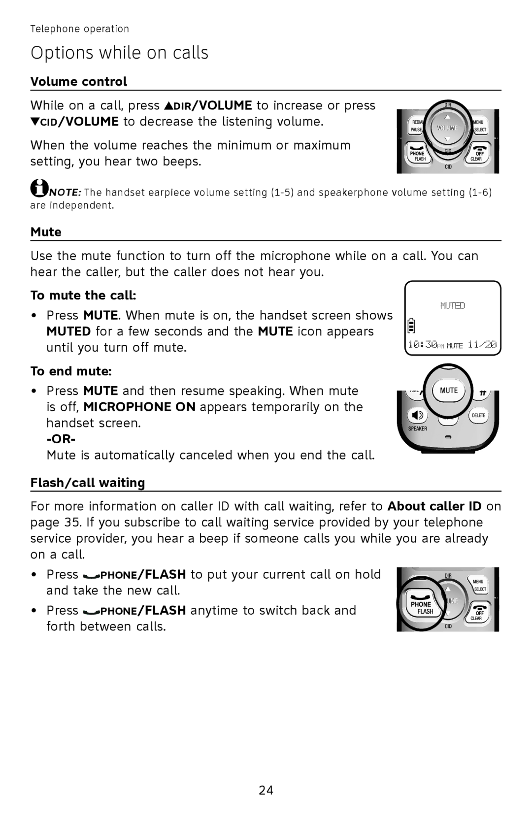 AT&T EL52100, EL52110 user manual Options while on calls 