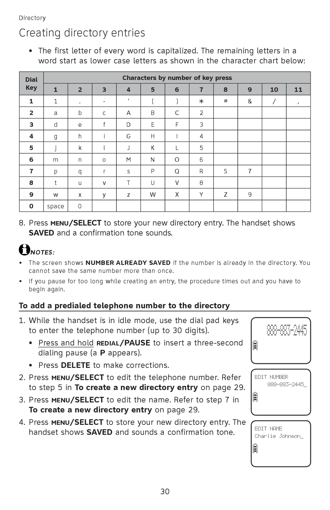 AT&T EL52100, EL52110 user manual To add a predialed telephone number to the directory, Dial, Key 