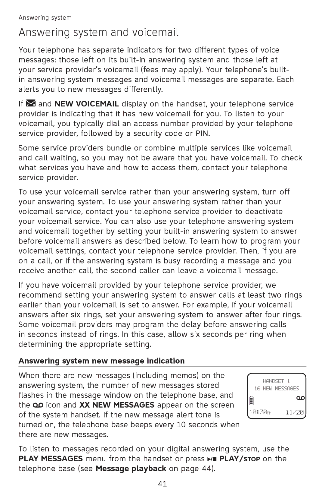 AT&T EL52110, EL52100 user manual Answering system and voicemail, Answering system new message indication 