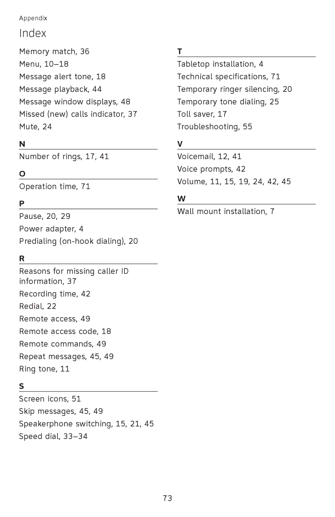 AT&T EL52110, EL52100 user manual Index 