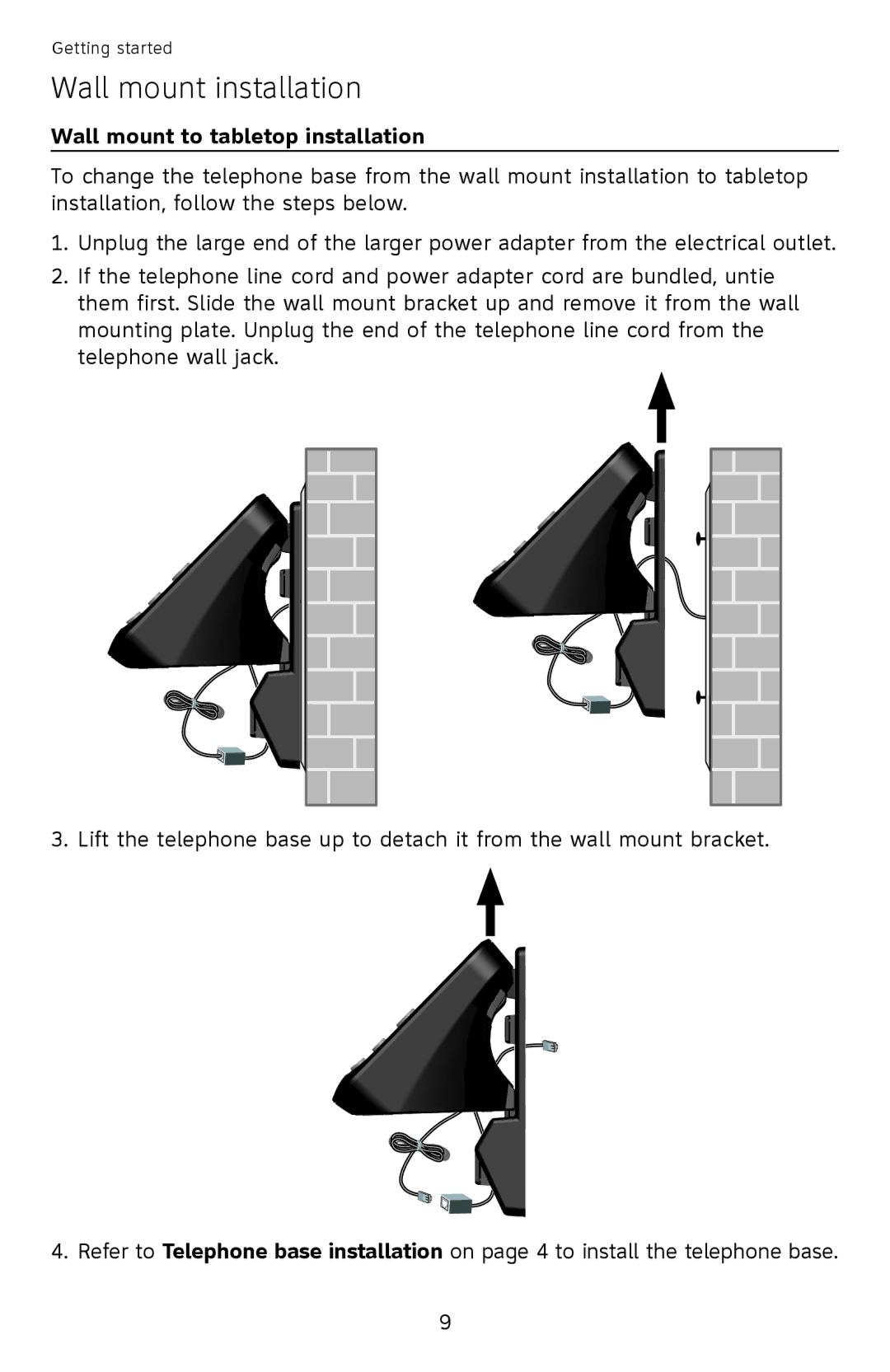 AT&T EL52110, EL52100 user manual Wall mount to tabletop installation 