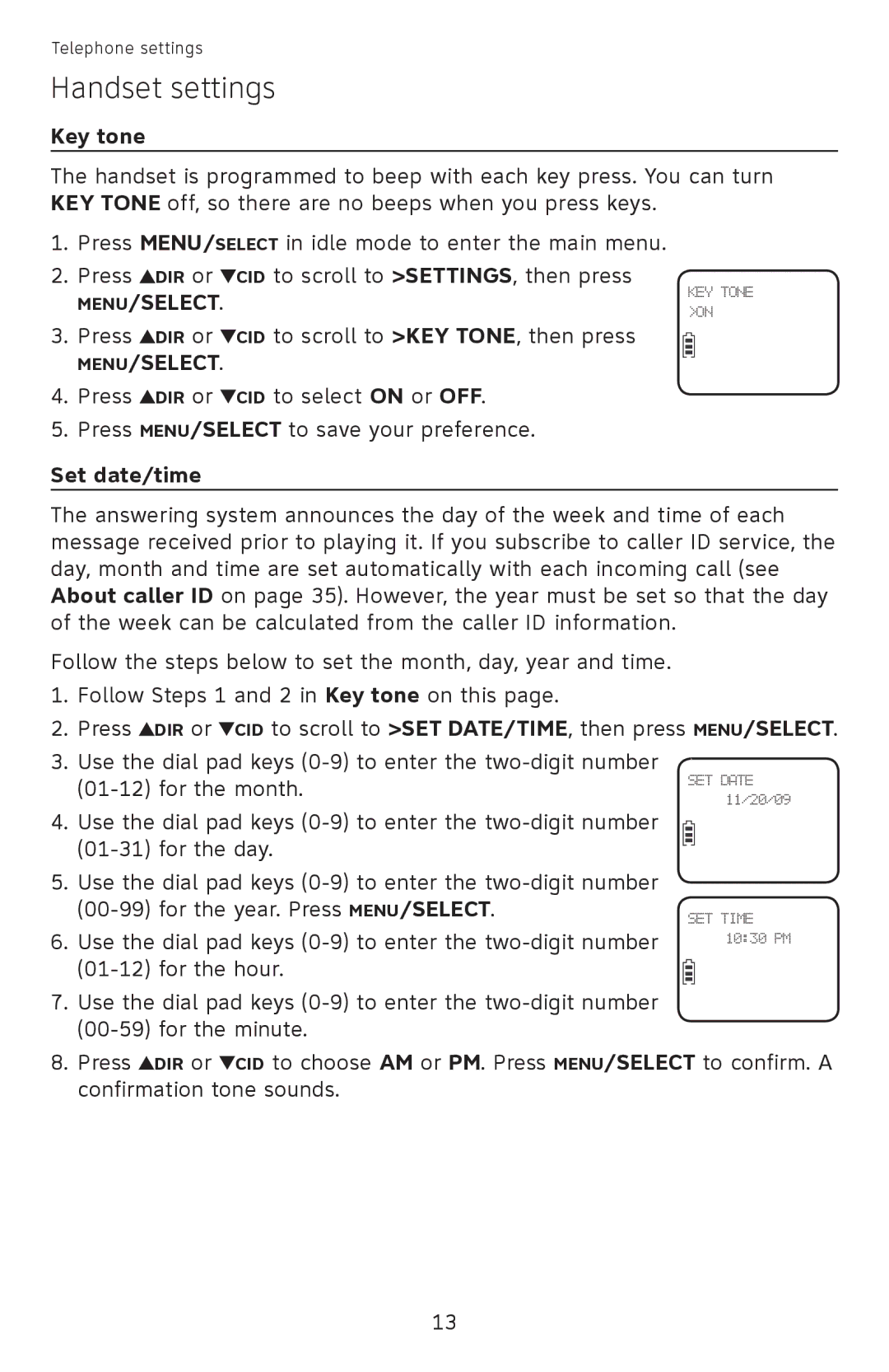 AT&T EL52110, EL52100 user manual Key tone, Set date/time 