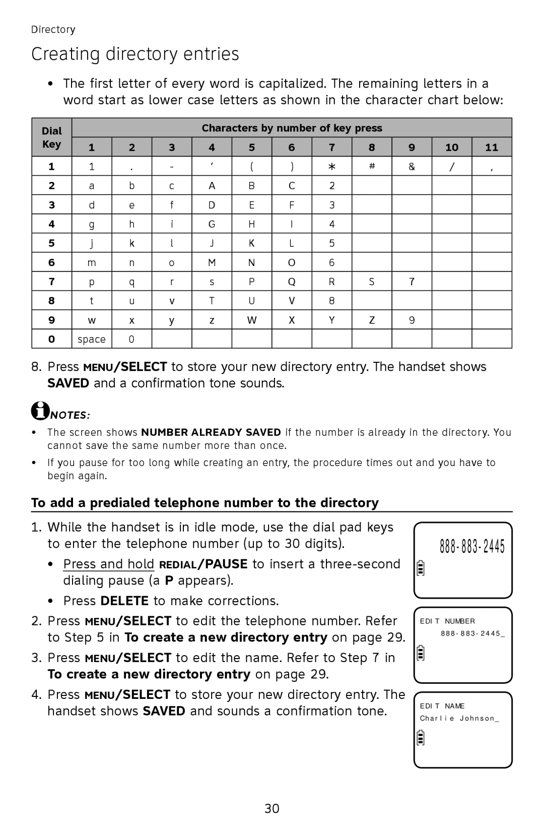 AT&T EL52100, EL52110 user manual To add a predialed telephone number to the directory, Dial, Key 