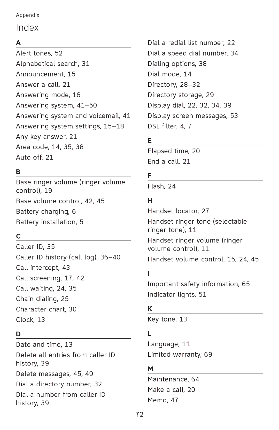 AT&T EL52100, EL52110 user manual Index 