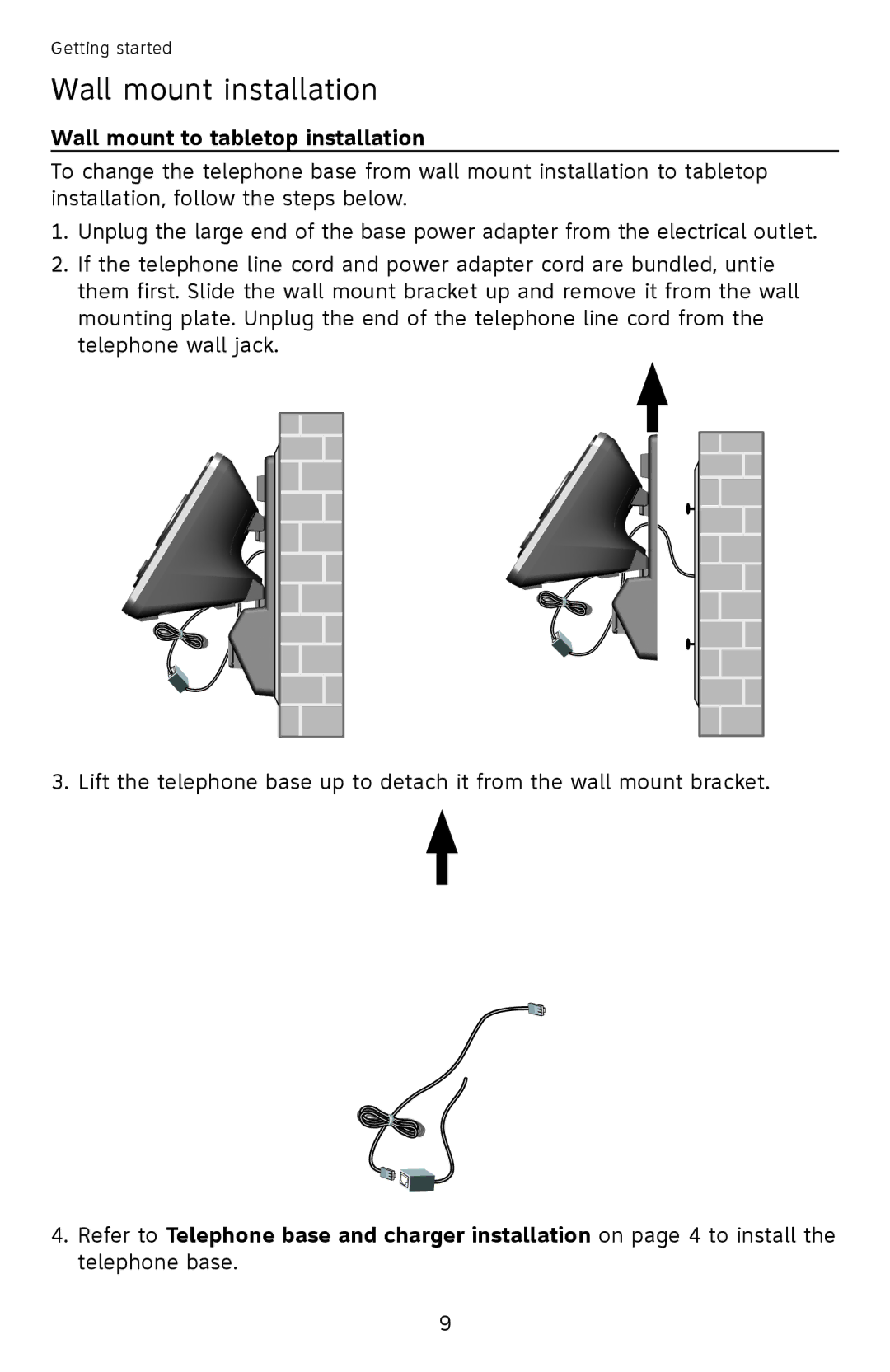 AT&T EL52401, EL52351, EL52301, EL52201, EL52251 user manual Wall mount to tabletop installation 