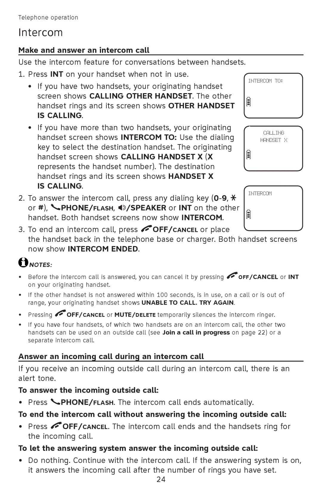 AT&T EL52401, EL52351, EL52301 Intercom, Make and answer an intercom call, Answer an incoming call during an intercom call 