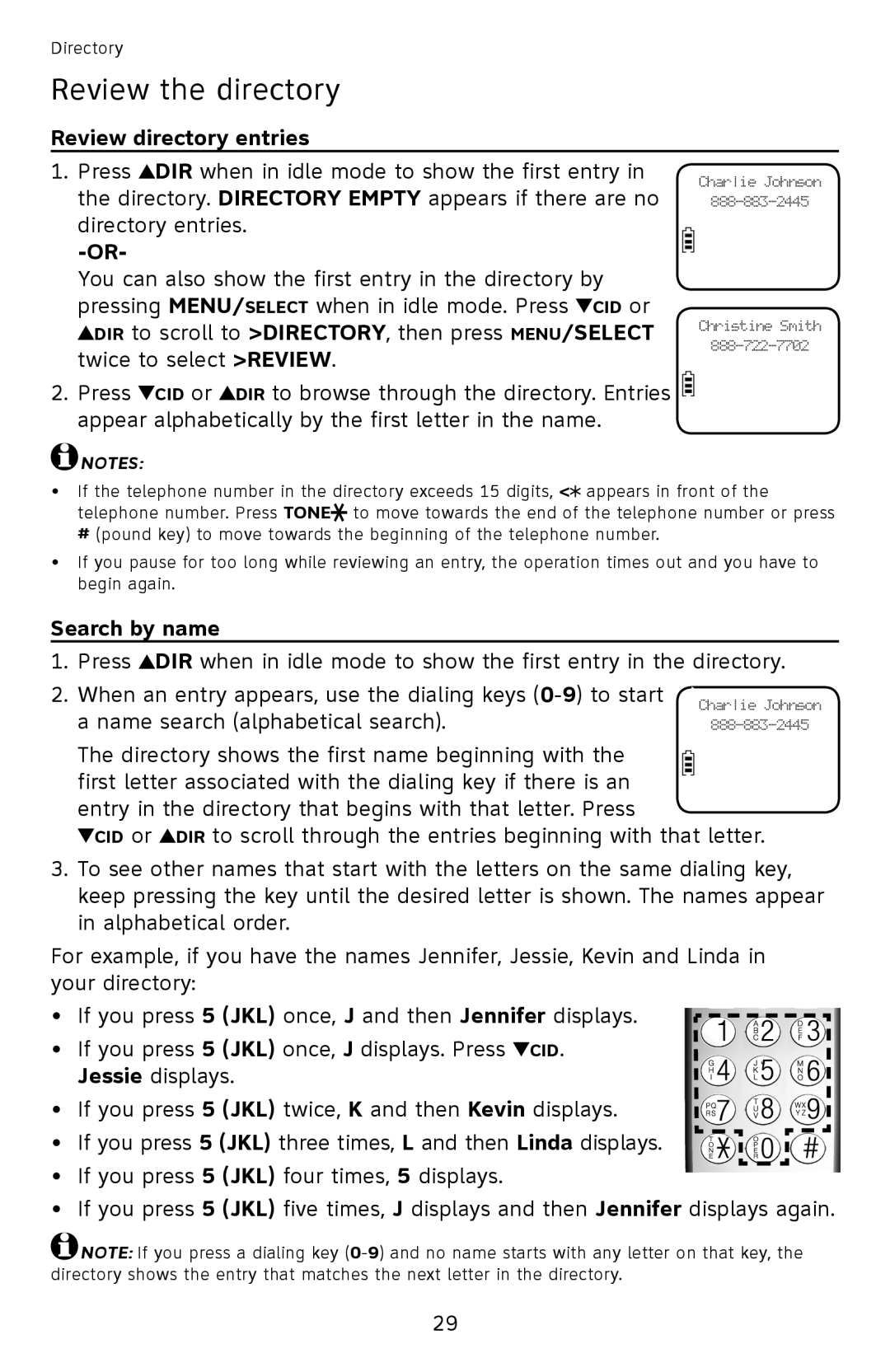 AT&T EL52401, EL52351, EL52301, EL52201, EL52251 user manual Review the directory, Review directory entries, Search by name 