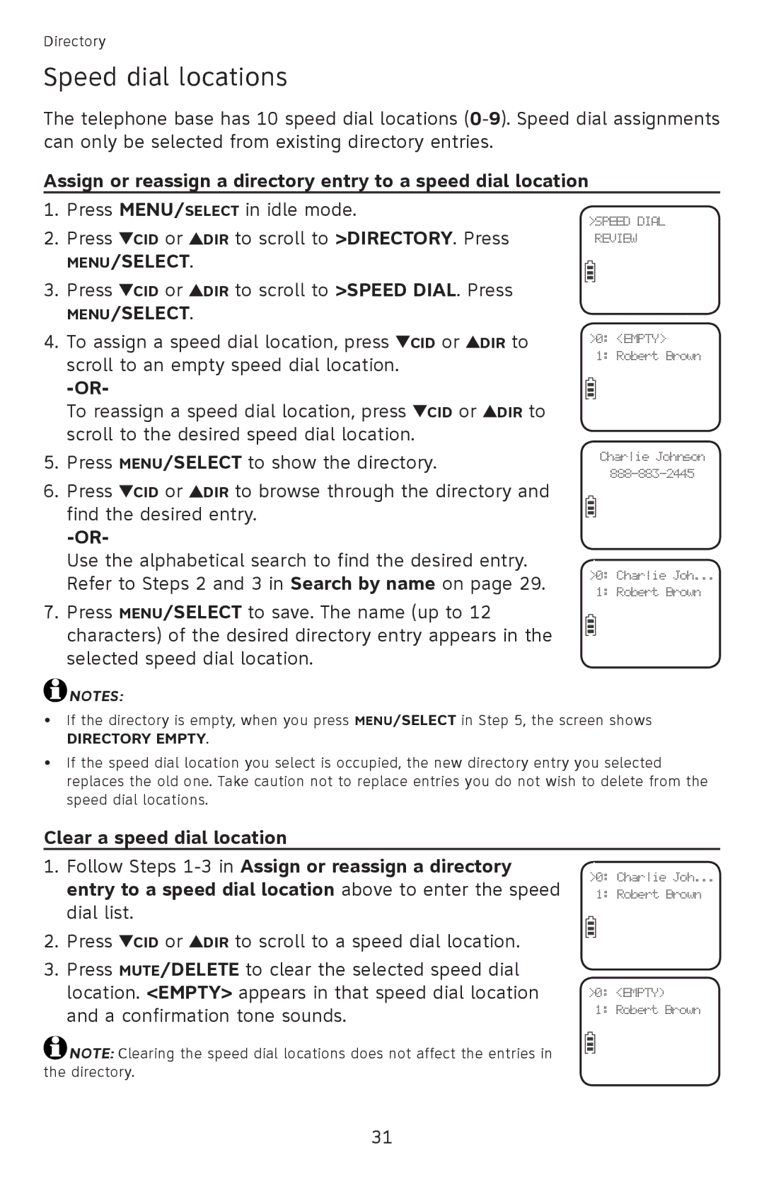 AT&T EL52301, EL52351, EL52201, EL52251 Speed dial locations, Entry to a speed dial location above to enter the speed 