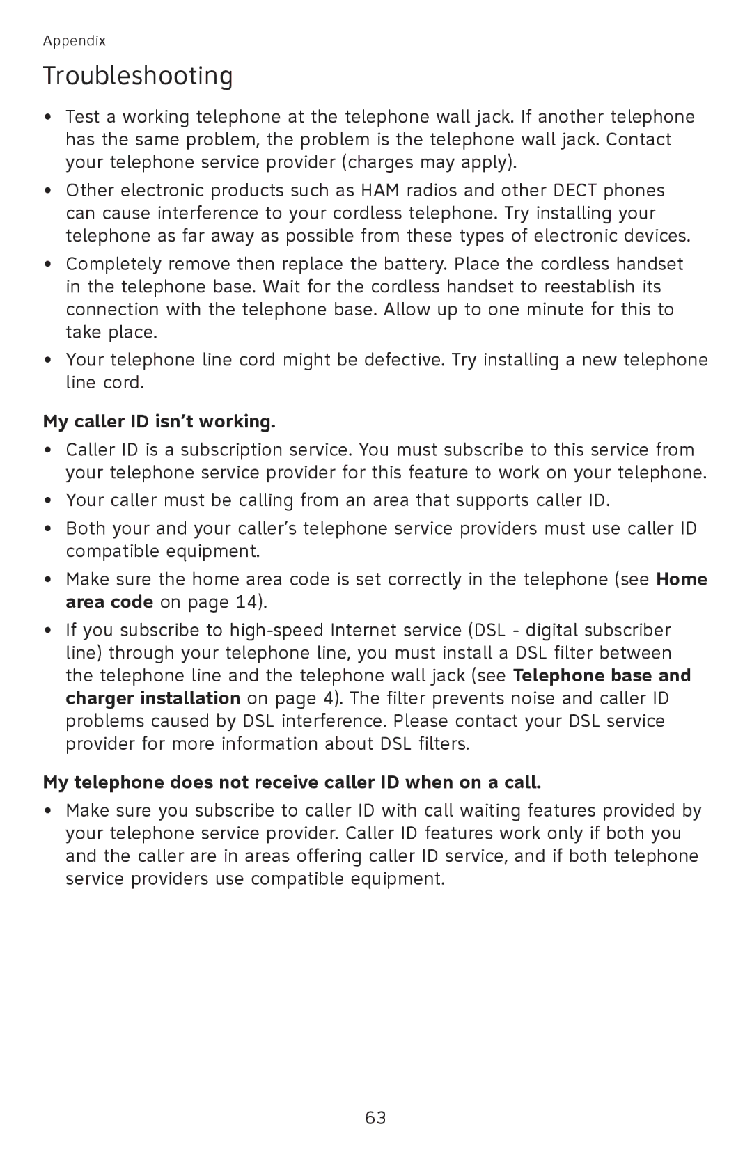 AT&T EL52251, EL52351, EL52301, EL52201 My caller ID isn’t working, My telephone does not receive caller ID when on a call 