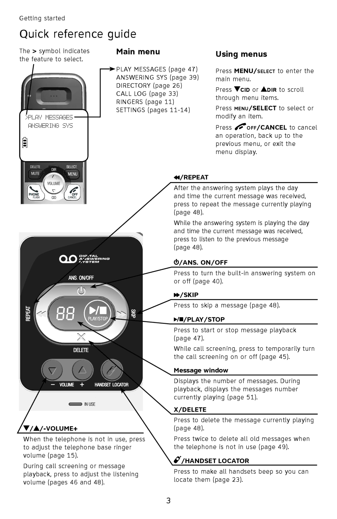 AT&T EL52251, EL52351, EL52301, EL52201, EL52401 user manual Main menu 