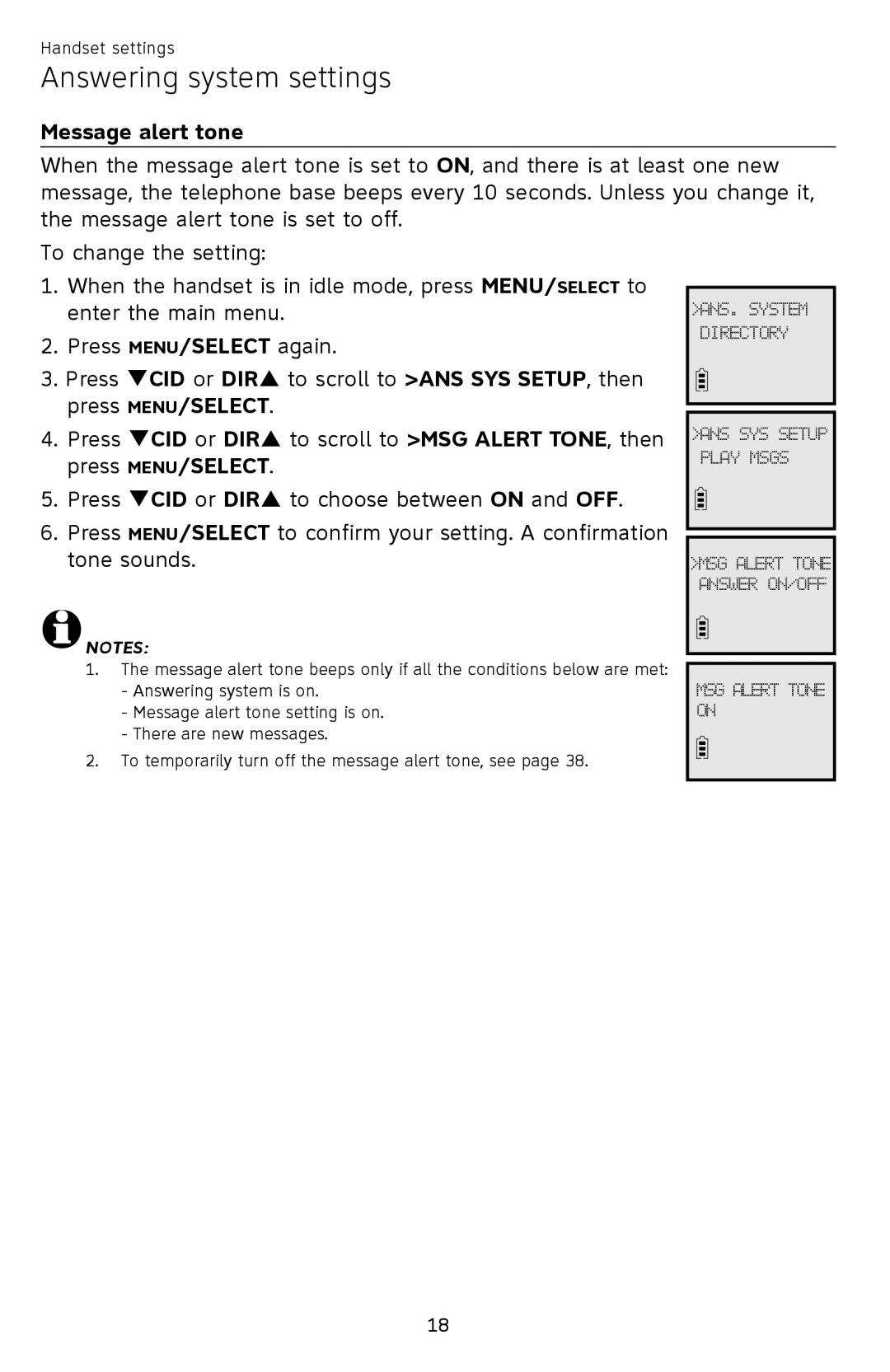 AT&T EL52309, EL52409, EL52459, EL52419, EL52259, EL52209 user manual Message alert tone 