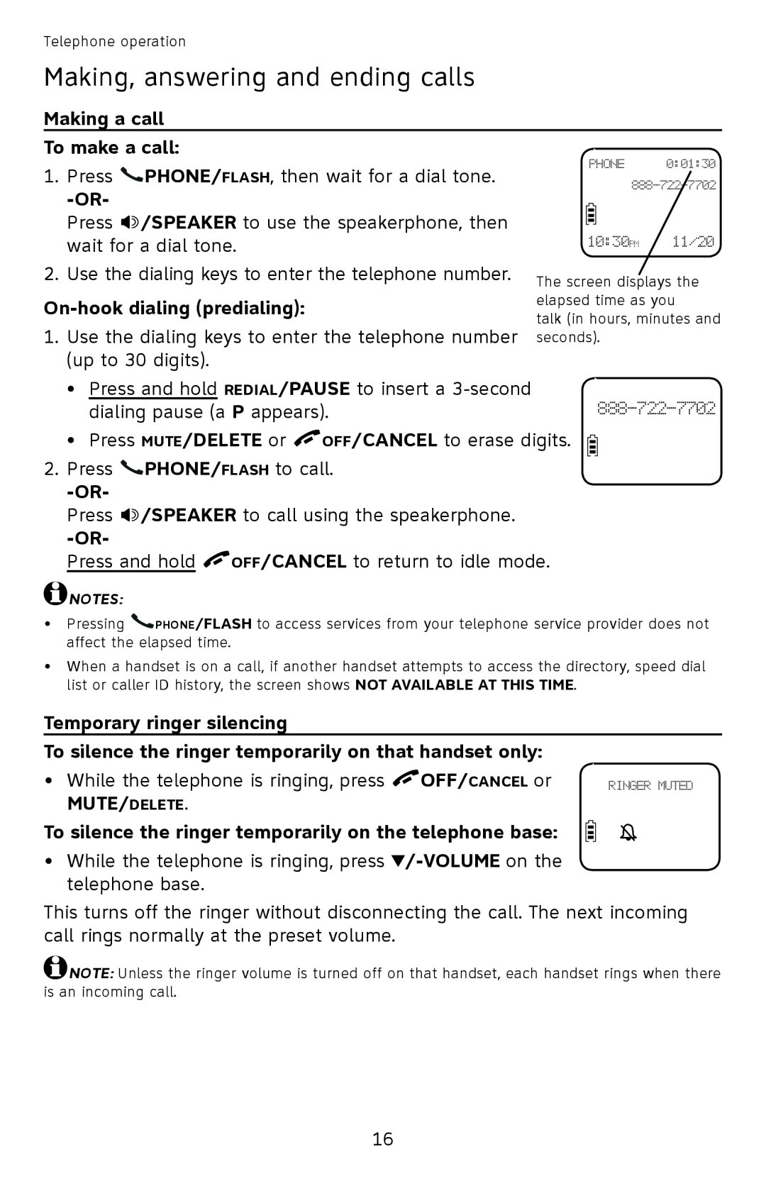 AT&T EL52501 user manual Making, answering and ending calls, Making a call To make a call, On-hook dialing predialing 