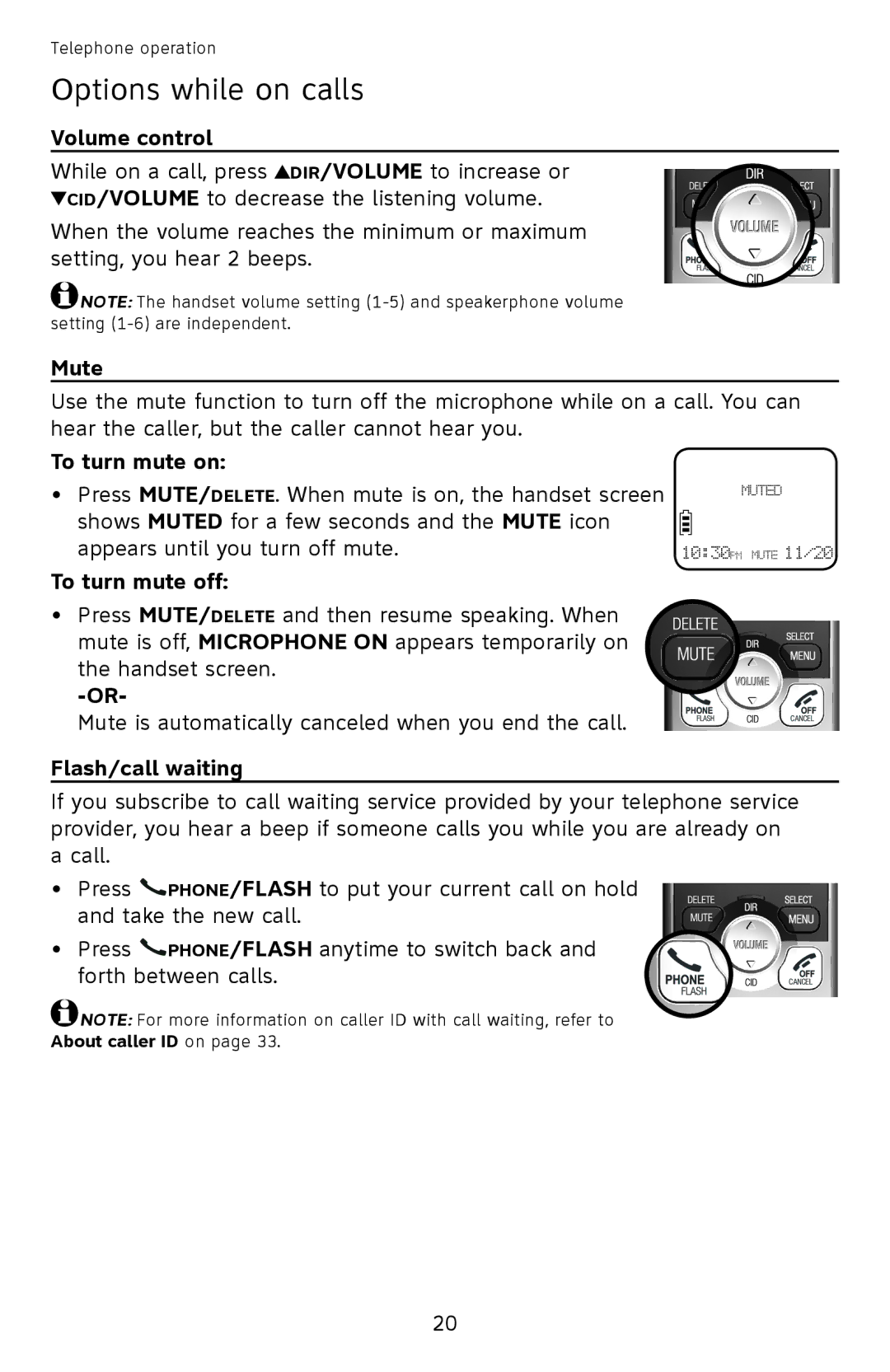 AT&T EL52501 user manual Options while on calls 