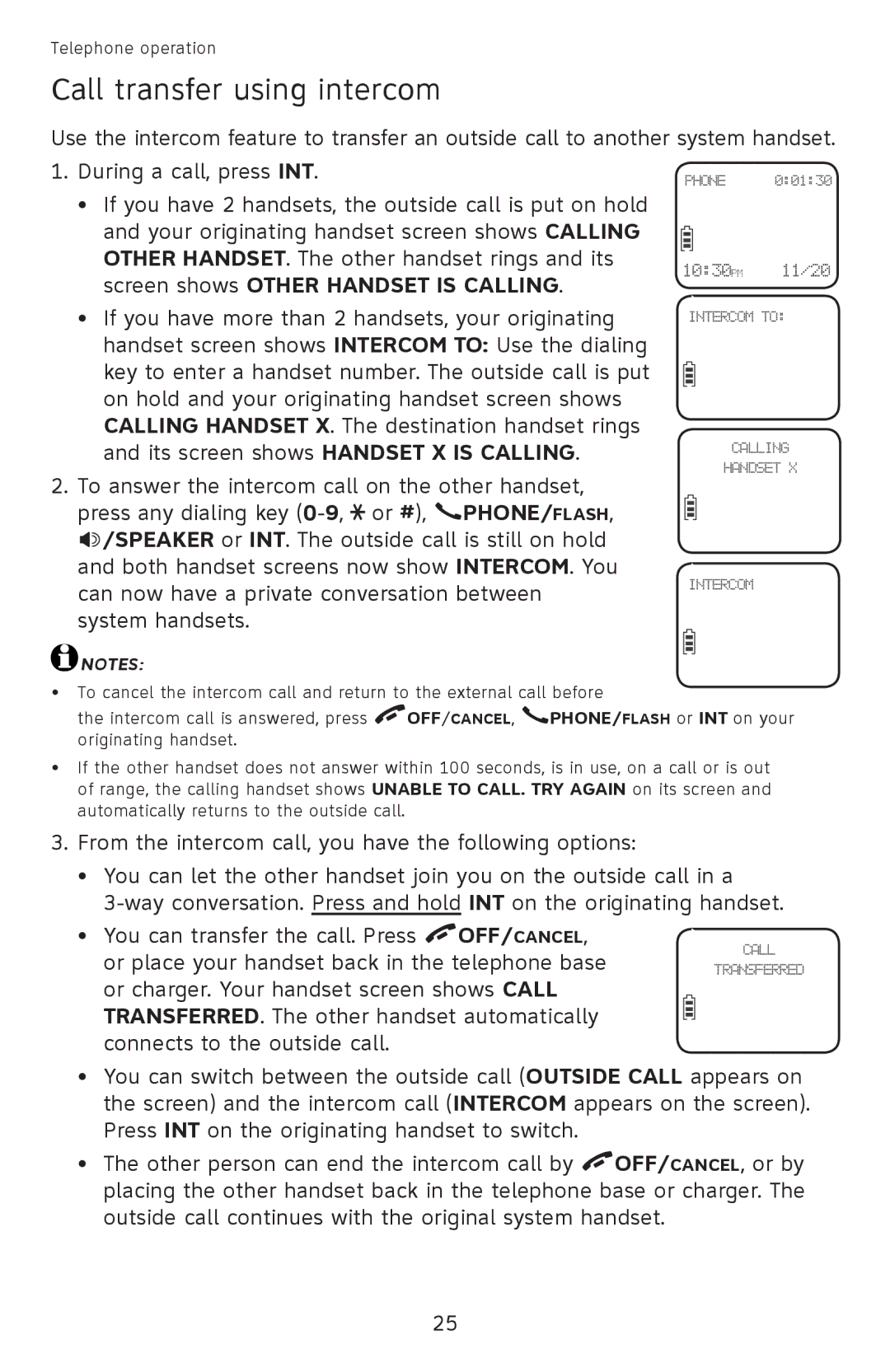 AT&T EL52501 user manual Call transfer using intercom, Screen shows other handset is calling 