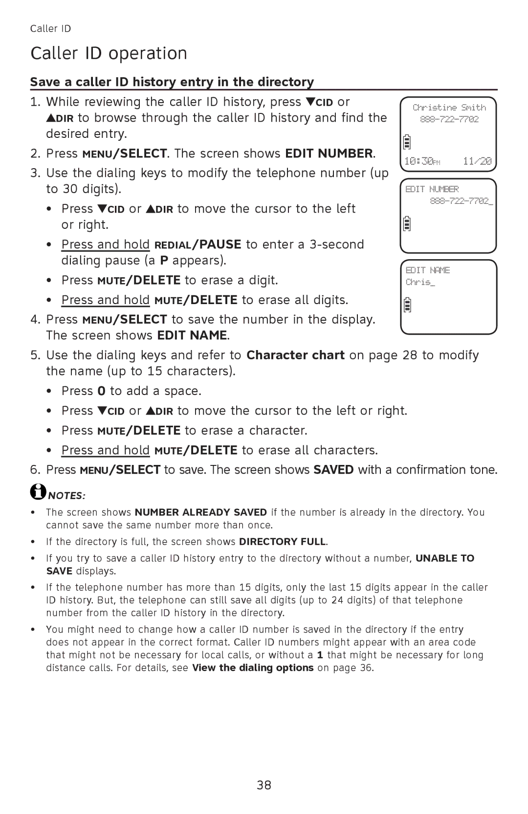 AT&T EL52501 user manual Save a caller ID history entry in the directory 