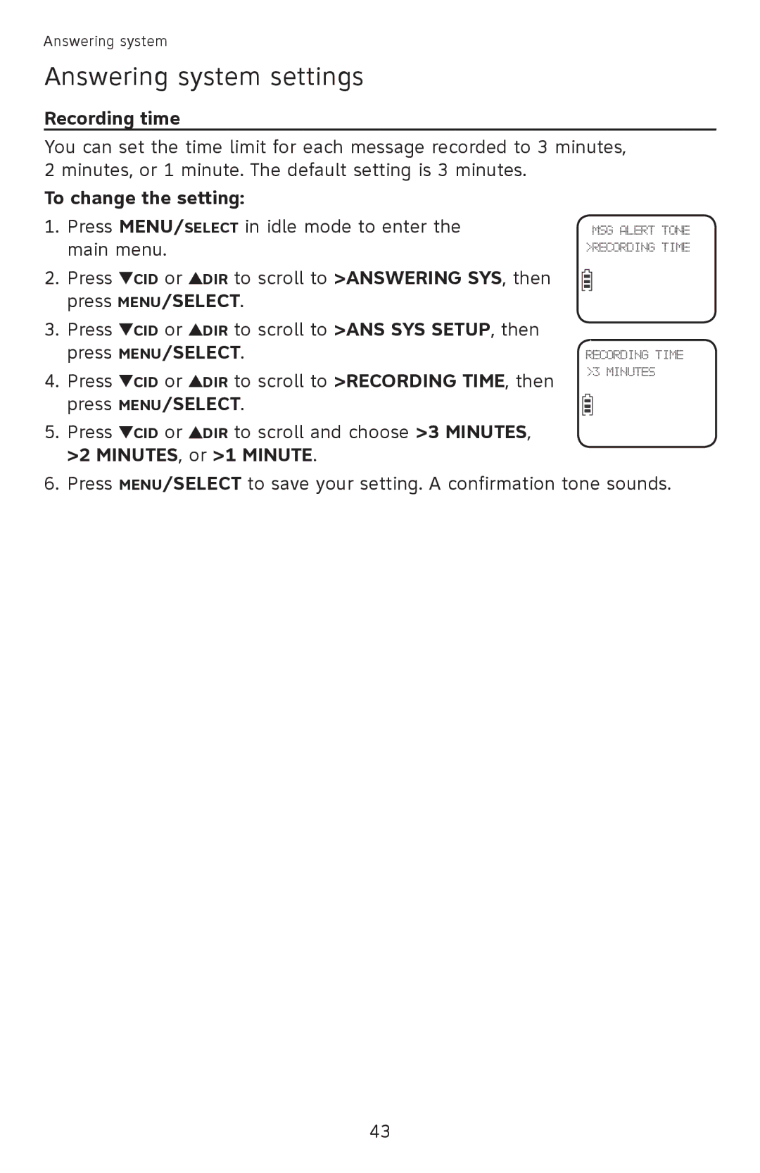 AT&T EL52501 user manual Recording time, CID or 