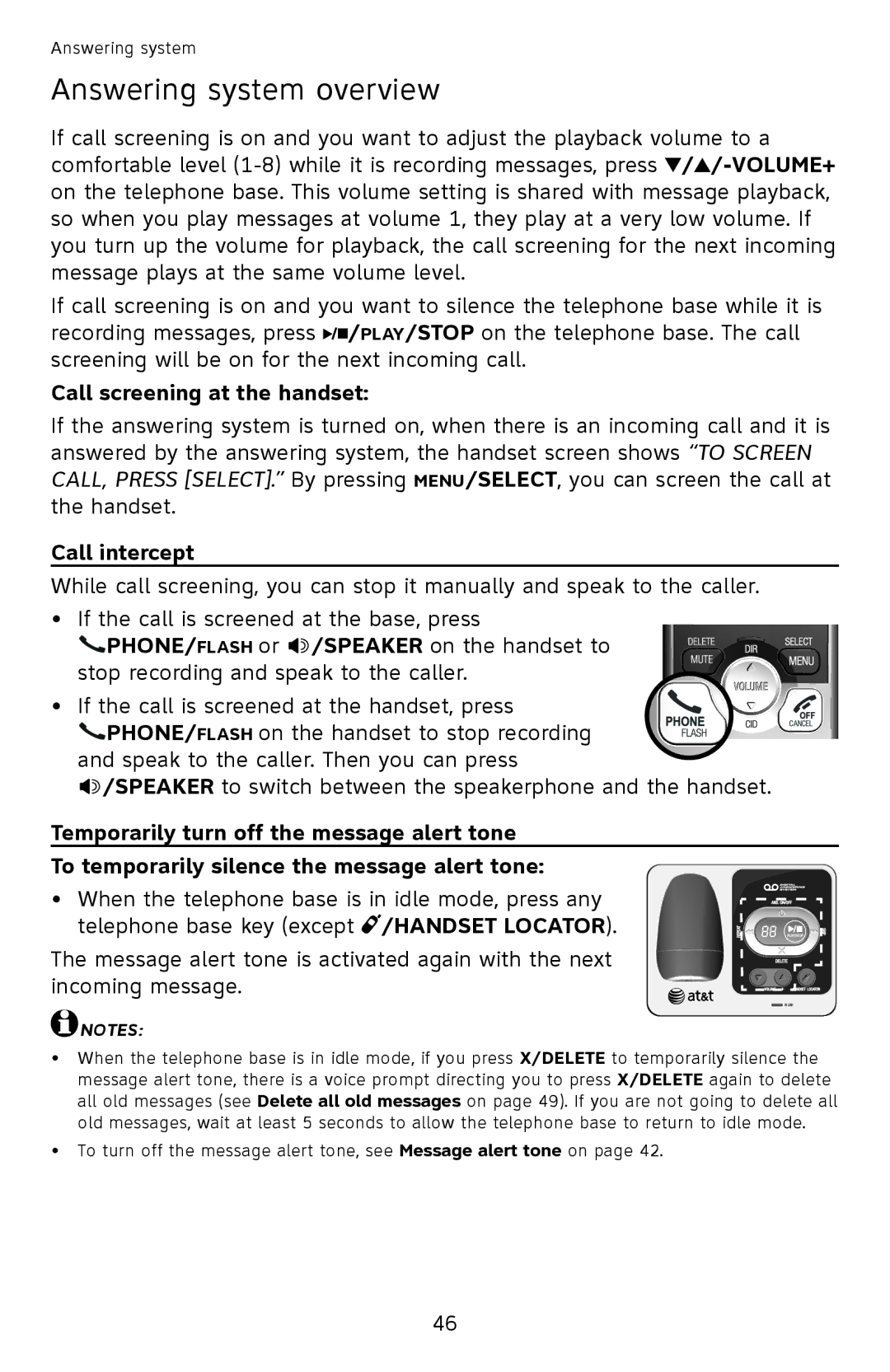 AT&T EL52501 user manual Call screening at the handset, Call intercept 