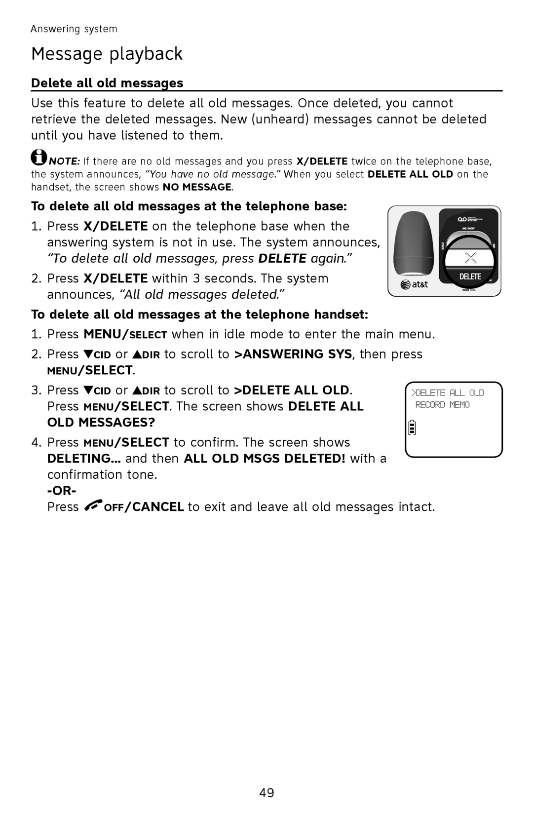 AT&T EL52501 user manual Delete all old messages, To delete all old messages at the telephone base, Old messages? 