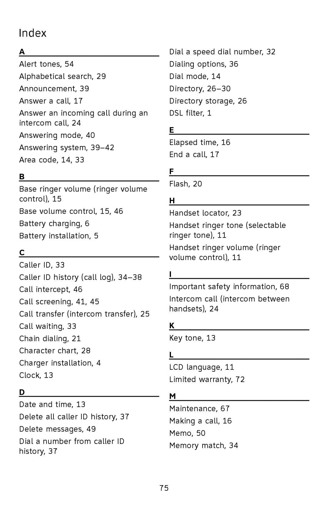 AT&T EL52501 user manual Index 