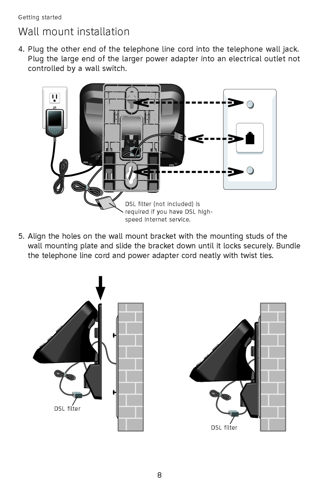 AT&T EL52300, EL52510, EL52500, EL52450, EL52350, EL52400, EL52200, EL52250, EL52210 user manual DSL filter 