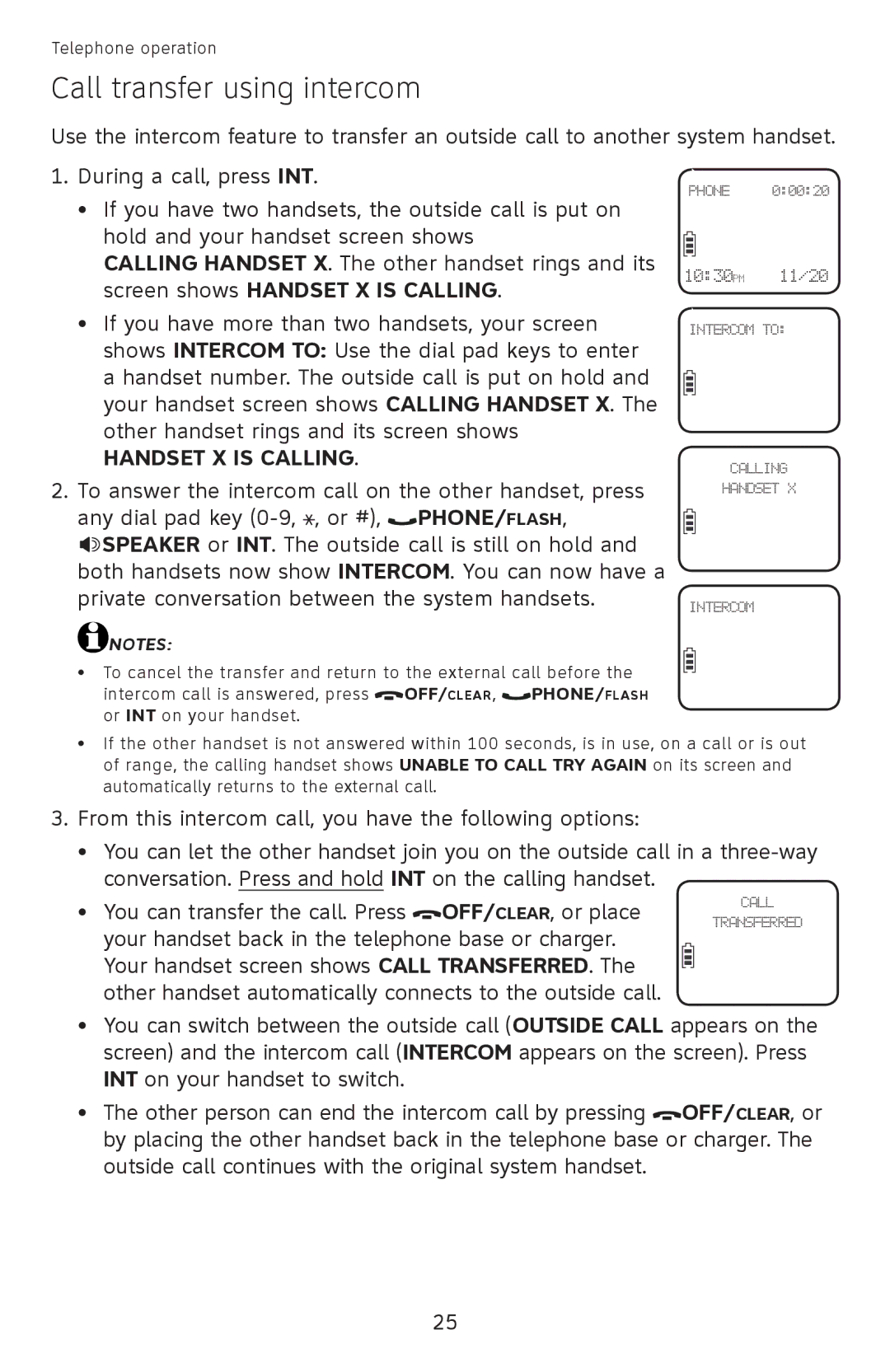 AT&T EL52350, EL52510, EL52500, EL52450, EL52300, EL52400, EL52200, EL52250, EL52210 user manual Call transfer using intercom 