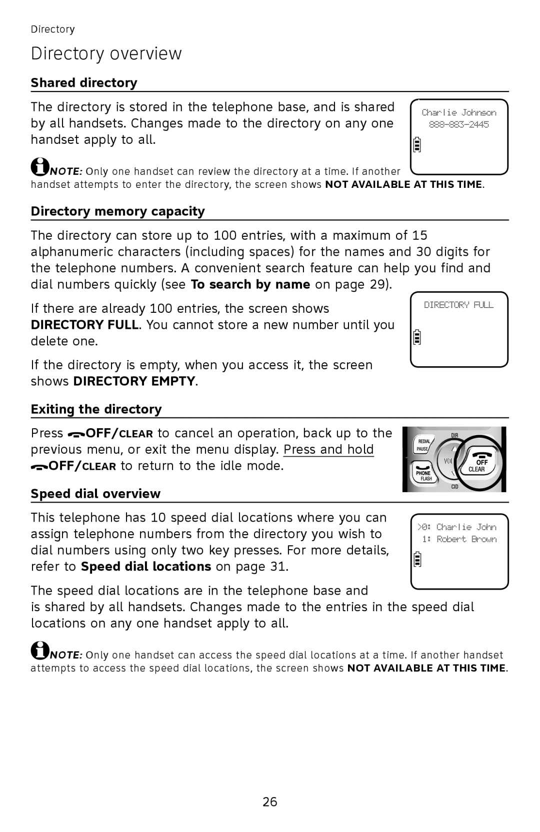 AT&T EL52300, EL52510, EL52500, EL52450, EL52350, EL52400, EL52200, EL52250, EL52210 user manual Directory overview 