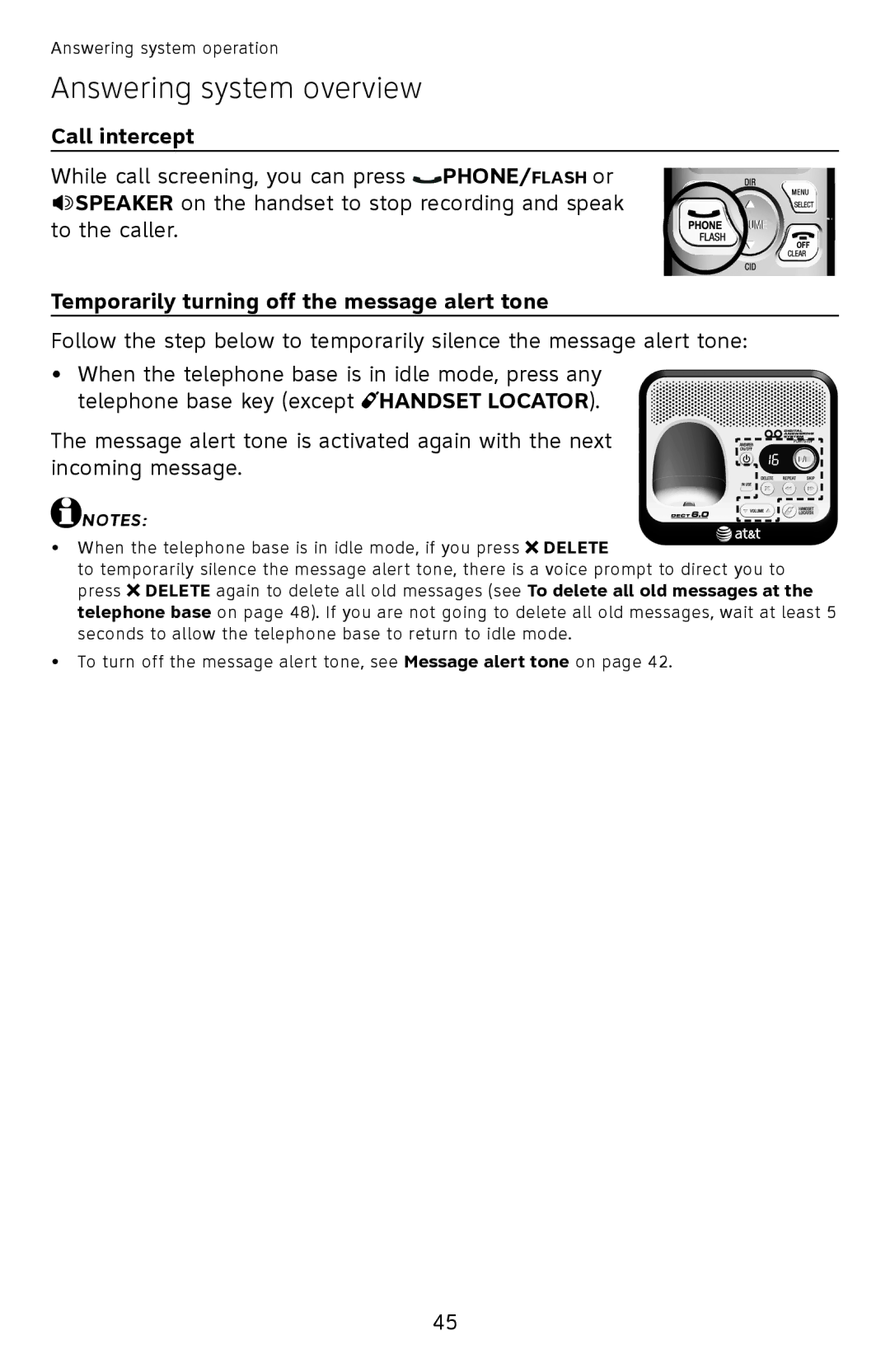 AT&T EL52400, EL52510, EL52500, EL52450, EL52350, EL52300 Call intercept, Temporarily turning off the message alert tone 