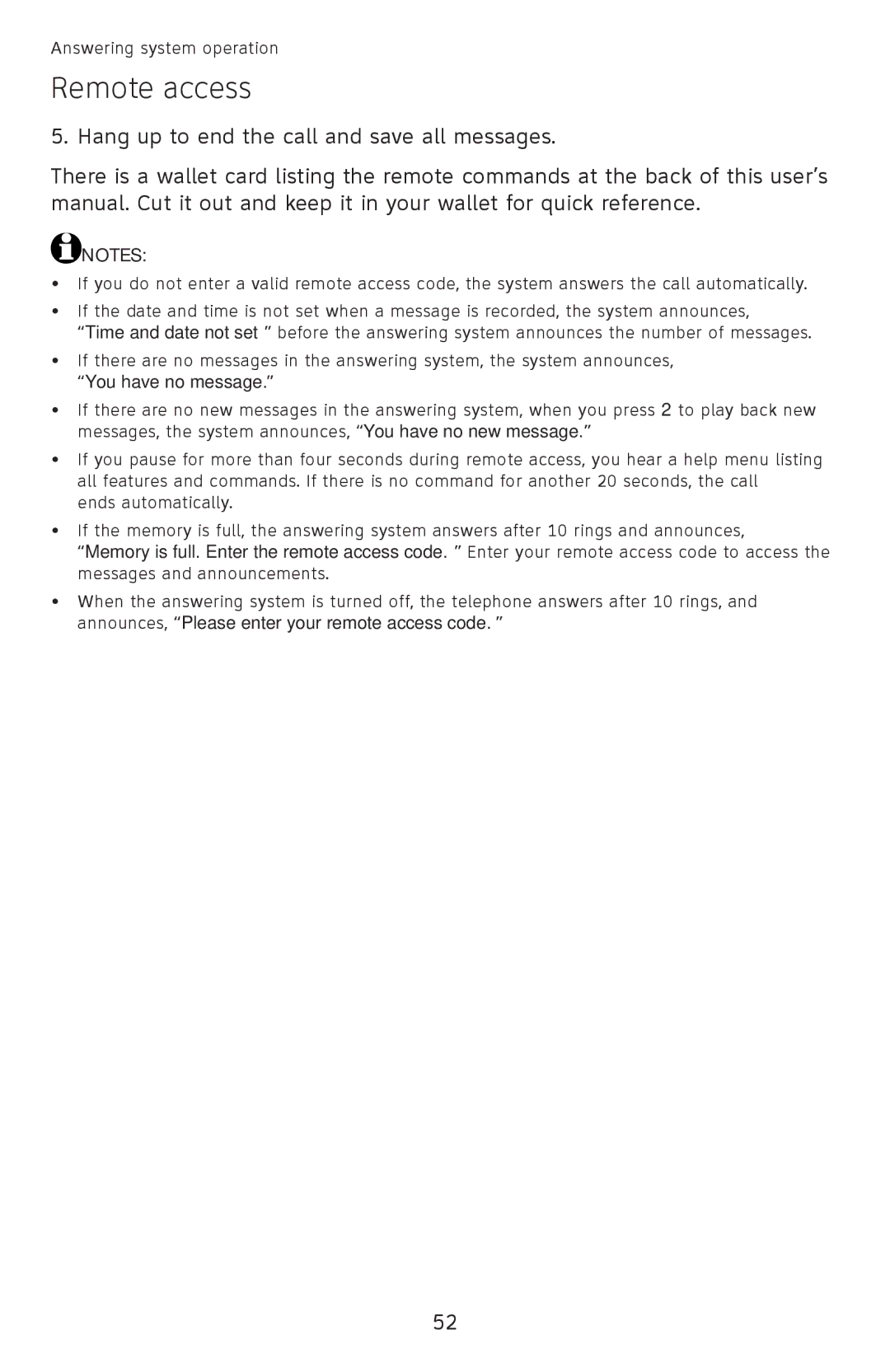 AT&T EL52350, EL52510, EL52500, EL52450, EL52300, EL52400, EL52200, EL52250, EL52210 user manual Remote access 