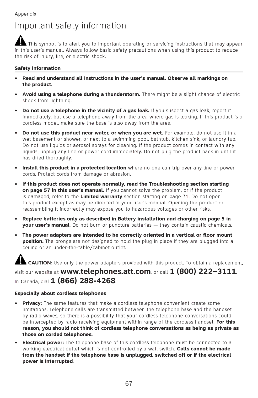 AT&T EL52510, EL52500, EL52450, EL52350, EL52300, EL52400 Important safety information, Especially about cordless telephones 