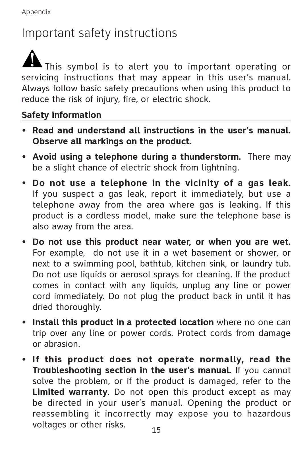 AT&T EP562 user manual Important safety instructions 